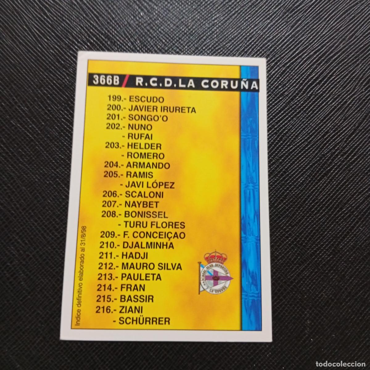 Cromos de f&uacute;tbol: 366 DEPORTIVO VALLADOLID INDICE MUNDICROMO 1998 1999 CROMO FUTBOL LIGA 98 99 - A218 PG48