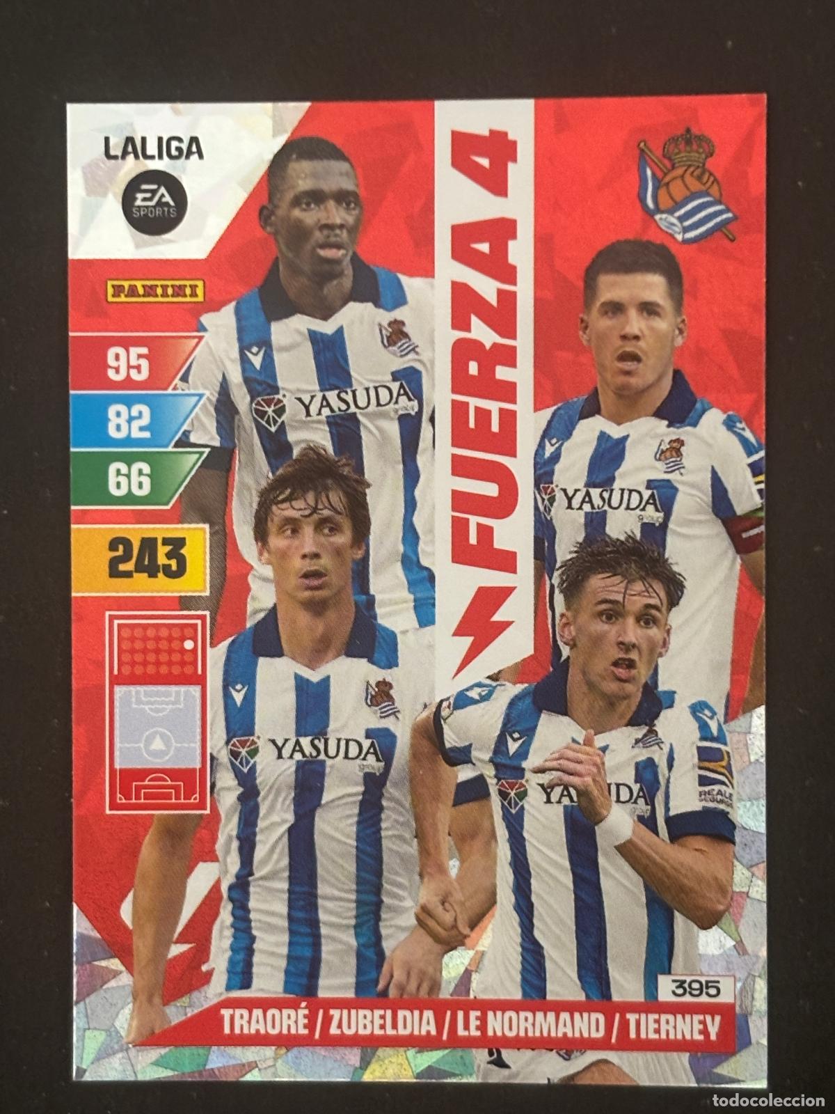 Cromos de Futebol: 395 TRAOR&Eacute;/ZUBELDIA/LE NORMAND/TIERNEY REAL SOCIEDAD FUERZA 4 ADRENALYN XL LALIGA 23-24