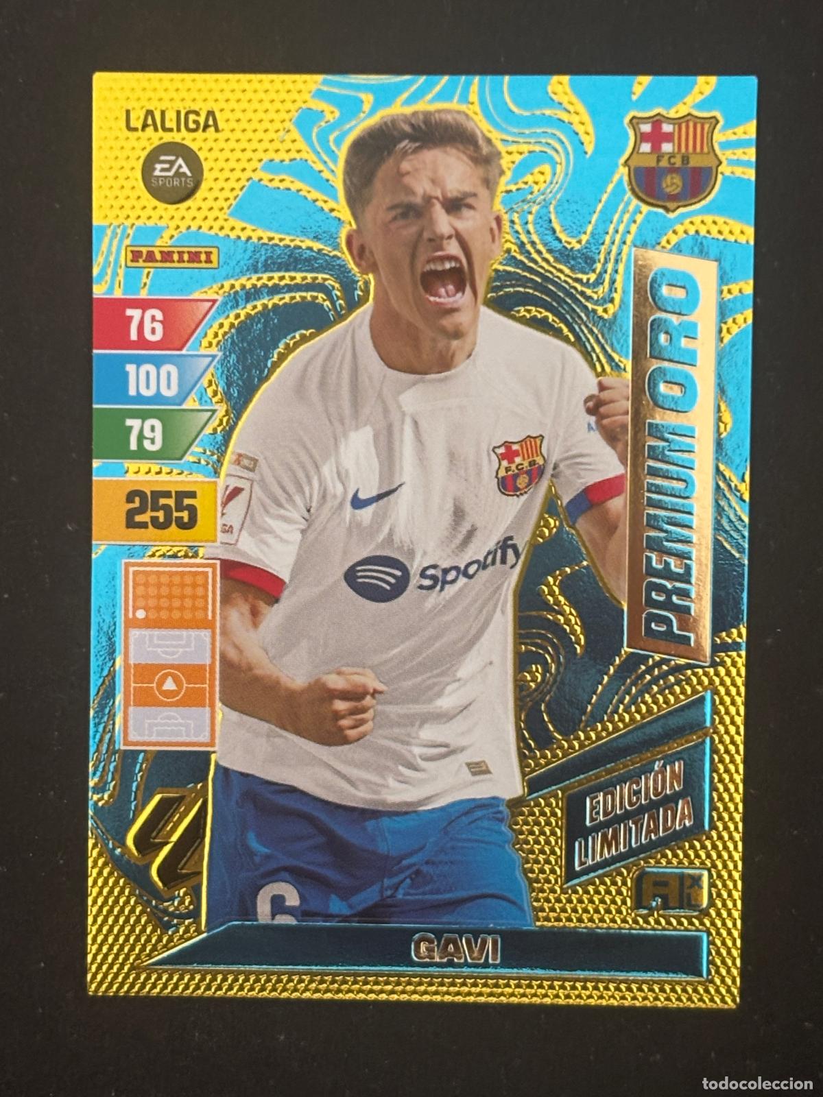 Cromos de f&uacute;tbol: GAVI BARCELONA EDICI&Oacute;N LIMITADA SOBRE PREMIUM ORO ADRENALYN XL LALIGA 23-24 2023-2024