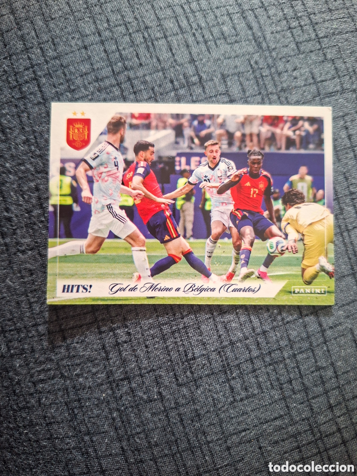 Cromos de f&uacute;tbol: Gol de Merino a B&eacute;lgica