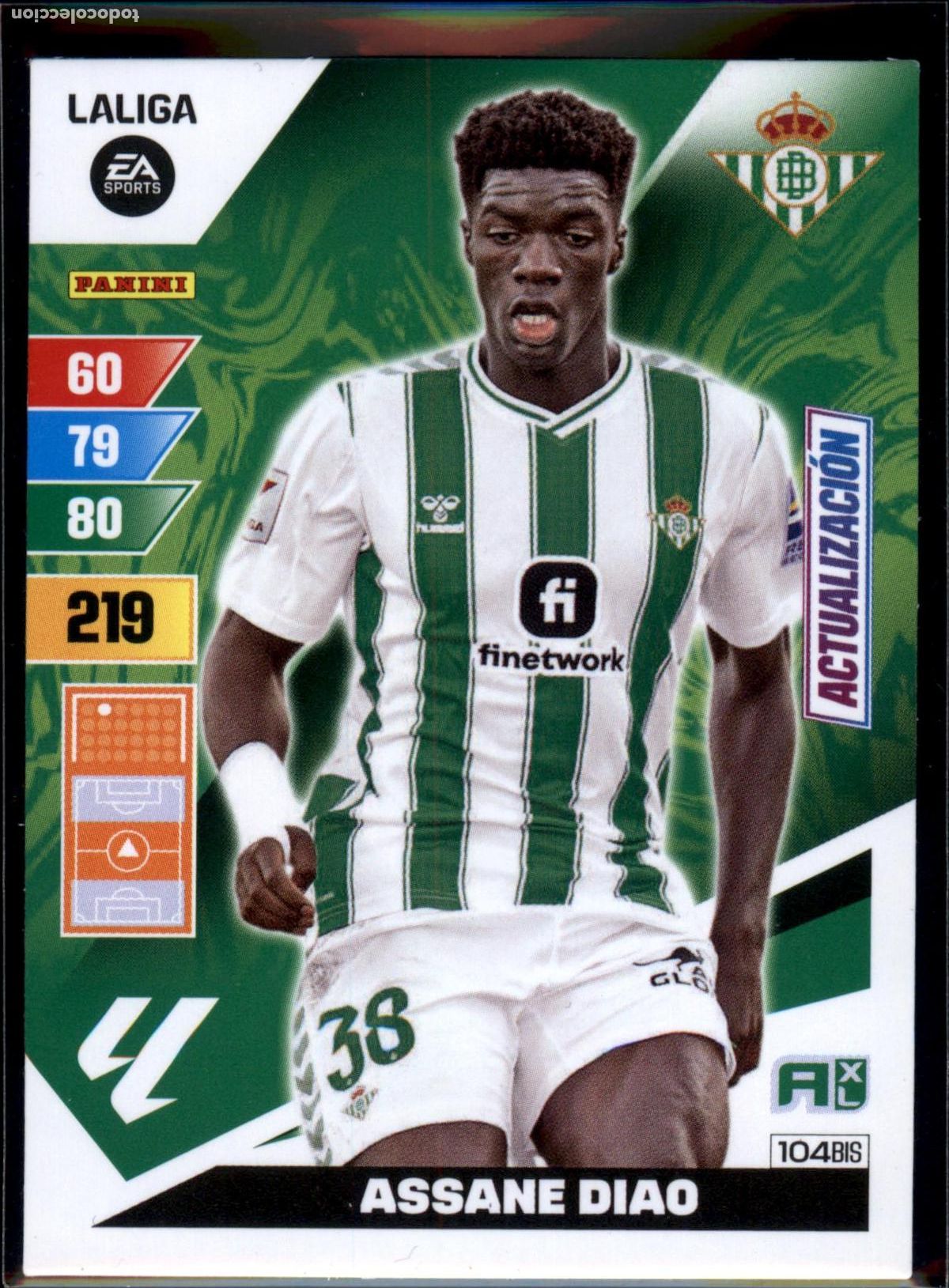 Fu&szlig;ball-Sticker: Assane Diao Actualizaci&oacute;n N&ordm; 104 Bis Real Betis LaLiga EA SportsAdrenalyn XL 2023 2024 Panini 23 24