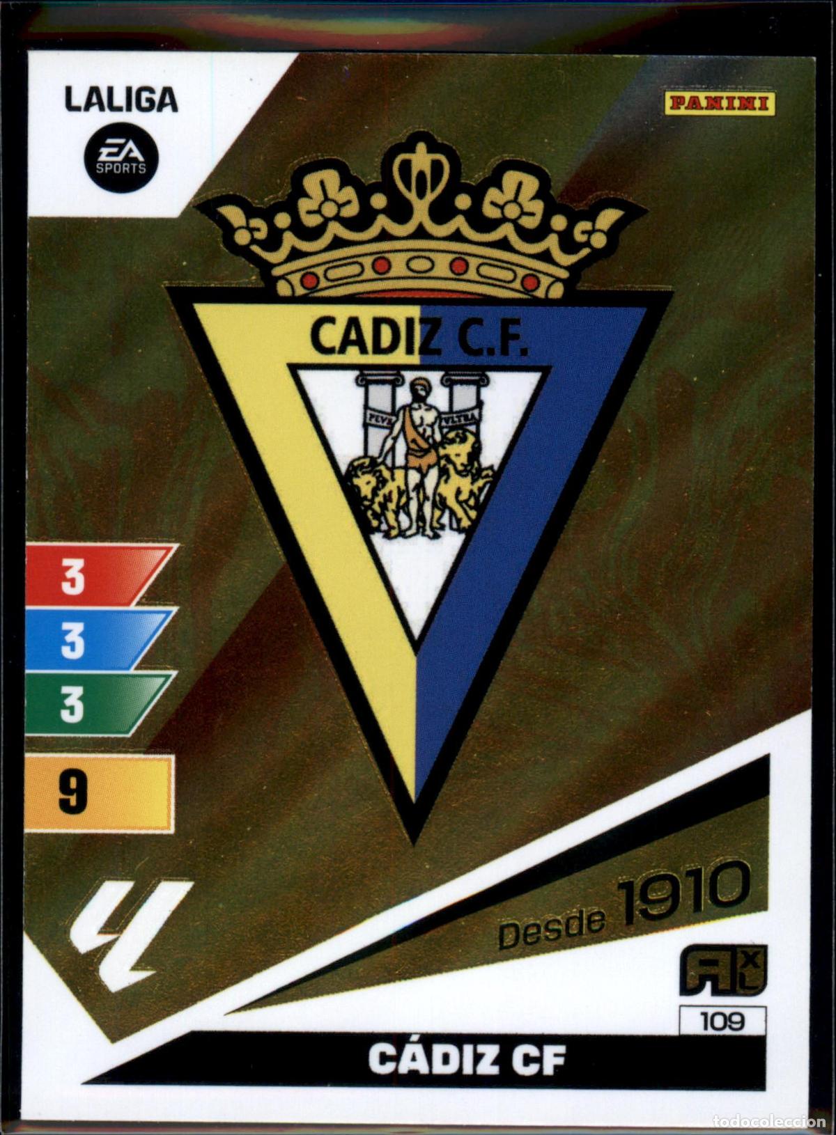 Cromos de Futebol: Escudo C&aacute;diz CF N&ordm; 109 LaLiga EA SportsAdrenalyn XL 2023 2024 Panini 23 24