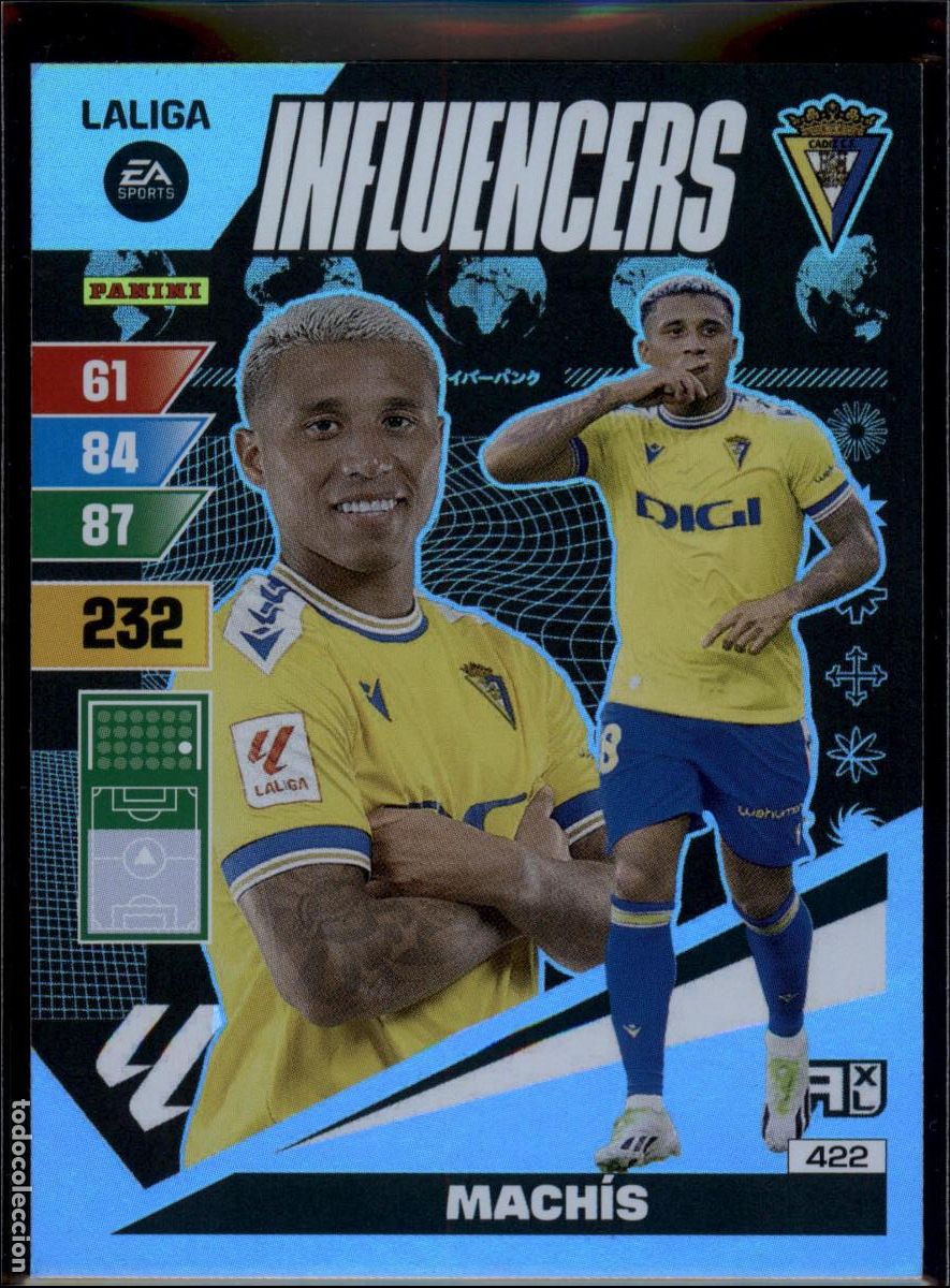 Cromos de Futebol: Mach&iacute;s Influencers N&ordm; 422 C&aacute;diz CF LaLiga EA SportsAdrenalyn XL 2023 2024 Panini 23 24
