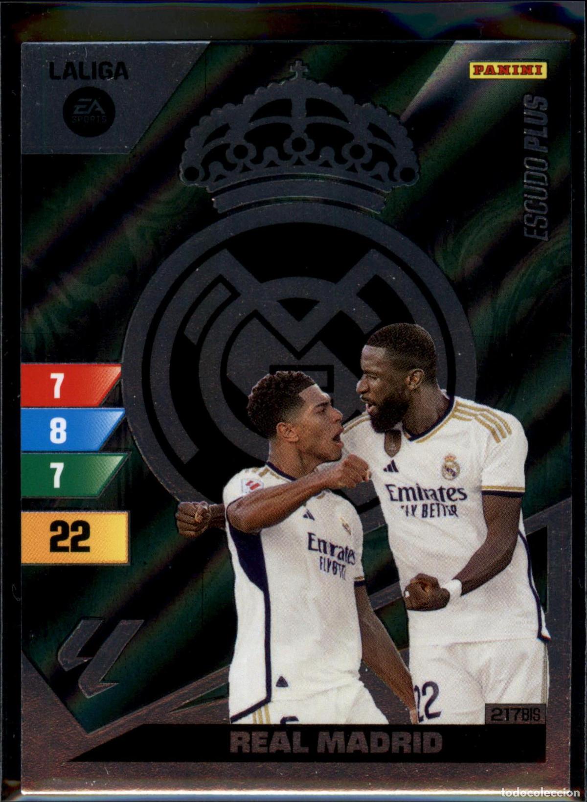 Cromos de f&uacute;tbol: Escudo Plus Real Madrid N&ordm; 217 Bis LaLiga EA SportsAdrenalyn XL 2023 2024 Panini 23 24