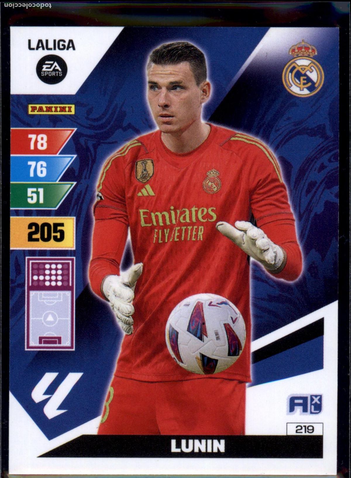 Cromos de f&uacute;tbol: Lunin N&ordm; 219 Real Madrid LaLiga EA SportsAdrenalyn XL 2023 2024 Panini 23 24