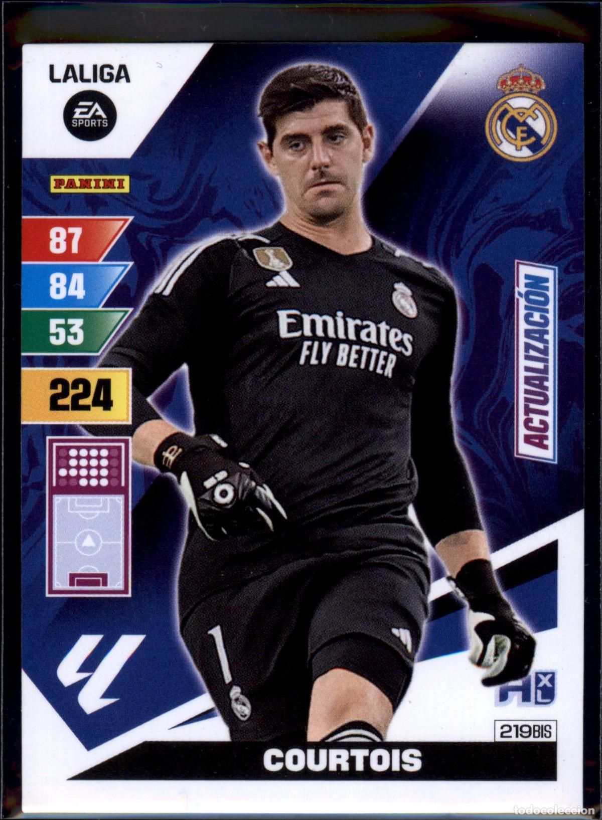 Cromos de f&uacute;tbol: Courtois Actualizaci&oacute;n N&ordm; 219 Bis Real Madrid LaLiga EA SportsAdrenalyn XL 2023 2024 Panini 23 24