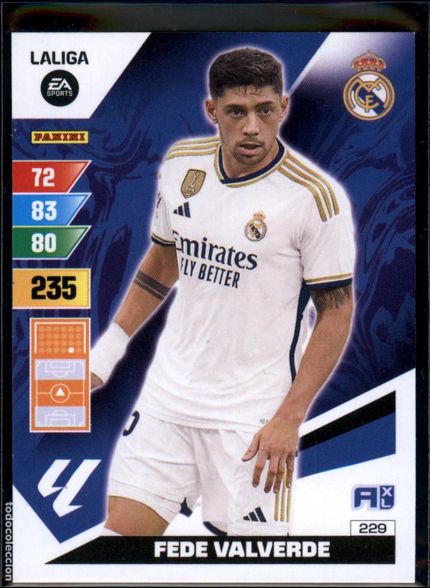 Cromos de f&uacute;tbol: Valverde N&ordm; 229 Real Madrid LaLiga EA SportsAdrenalyn XL 2023 2024 Panini 23 24