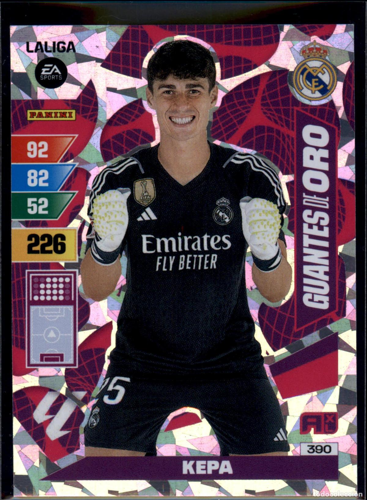 Cromos de f&uacute;tbol: Kepa Guantes de Oro N&ordm; 390 Real Madrid LaLiga EA SportsAdrenalyn XL 2023 2024 Panini 23 24
