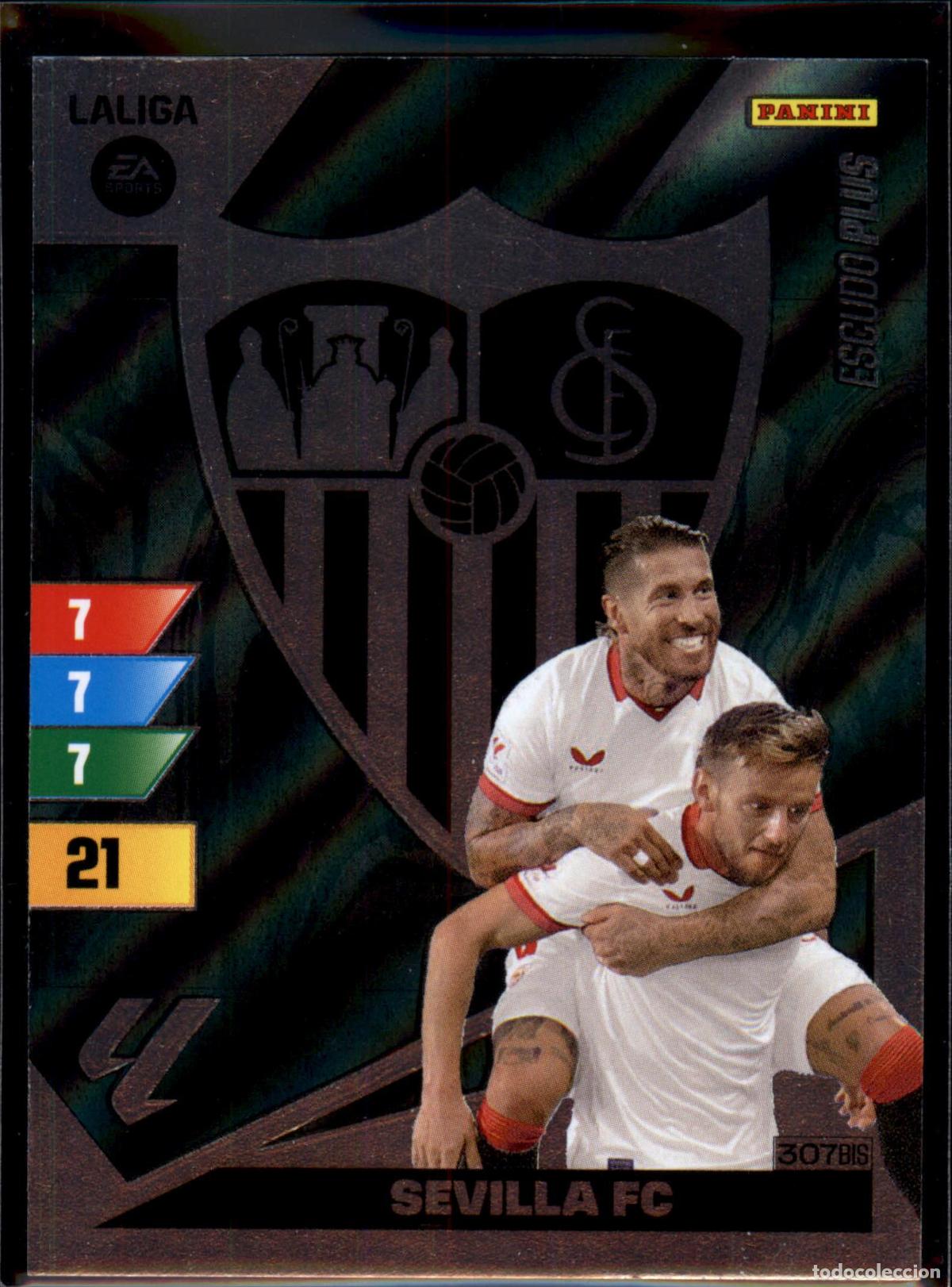 Cromos de f&uacute;tbol: Escudo Plus Sevilla FC N&ordm; 307 Bis LaLiga EA SportsAdrenalyn XL 2023 2024 Panini 23 24