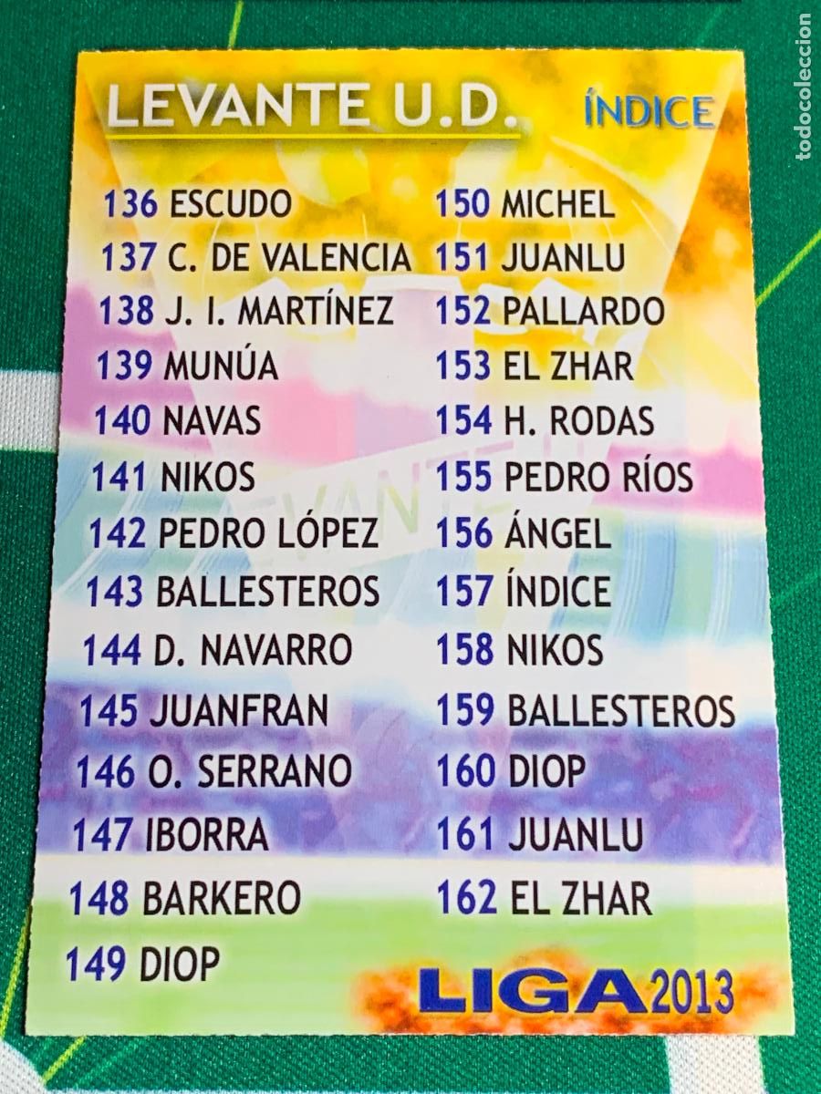 Cromos de f&uacute;tbol: 157 &Iacute;ndice Levante Checklist MUNDICROMO LIGA FUTBOL QUIZ GAME 2012 2013 12 13