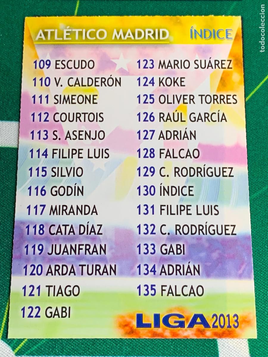 Cromos de f&uacute;tbol: 130 &Iacute;ndice Atletico Madrid Checklist MUNDICROMO LIGA FUTBOL QUIZ GAME 2012 2013 12 13