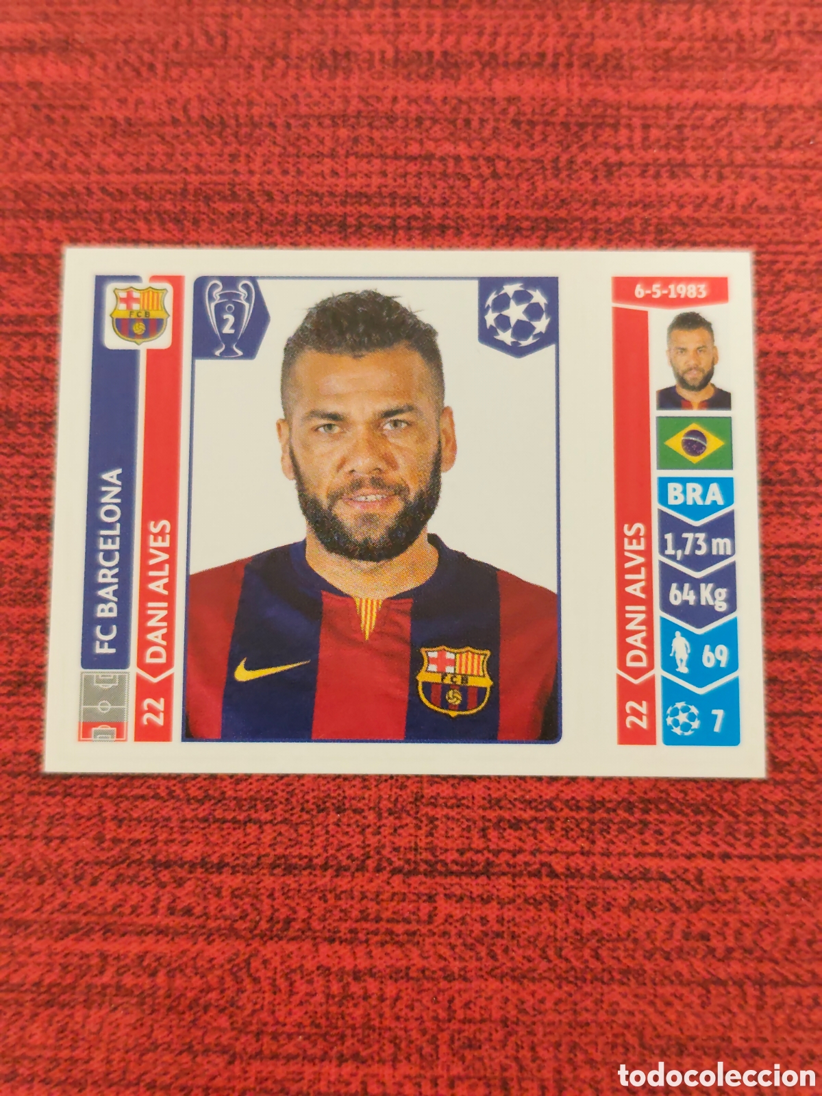Cromos de f&uacute;tbol: 418 DANI ALVES FC BARCELONA UEFA CHAMPIONS LEAGUE 2014 2015 PANINI