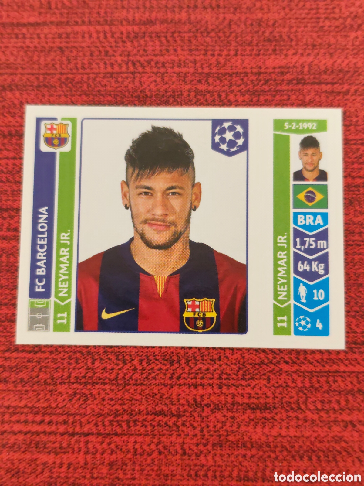Cromos de f&uacute;tbol: 427 NEYMAR JR FC BARCELONA UEFA CHAMPIONS LEAGUE 2014 2015 PANINI