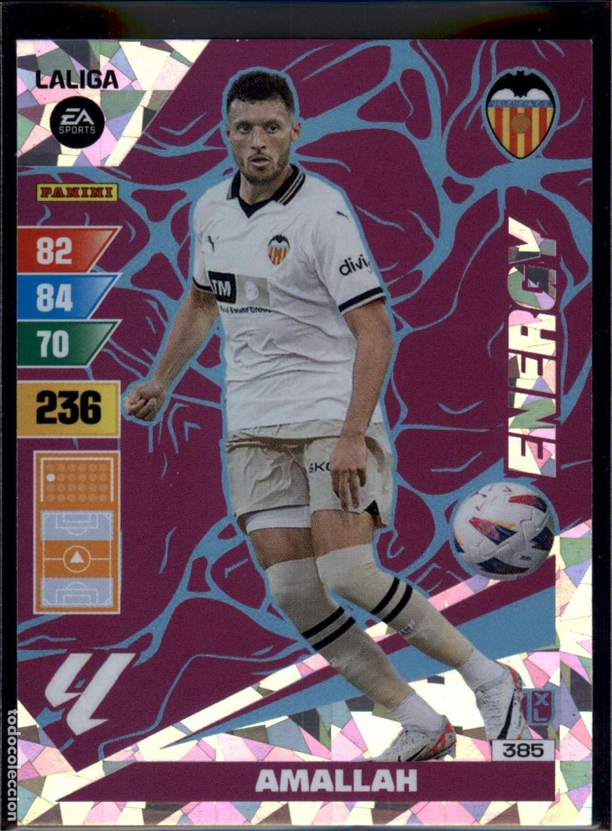 Cromos de f&uacute;tbol: Amallah Energy N&ordm; 385 Valencia CF LaLiga EA SportsAdrenalyn XL 2023 2024 Panini 23 24