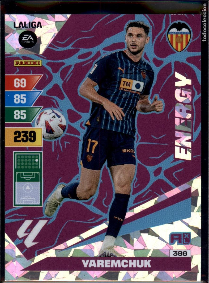 Cromos de f&uacute;tbol: Yaremchuk Energy N&ordm; 386 Valencia CF LaLiga EA SportsAdrenalyn XL 2023 2024 Panini 23 24