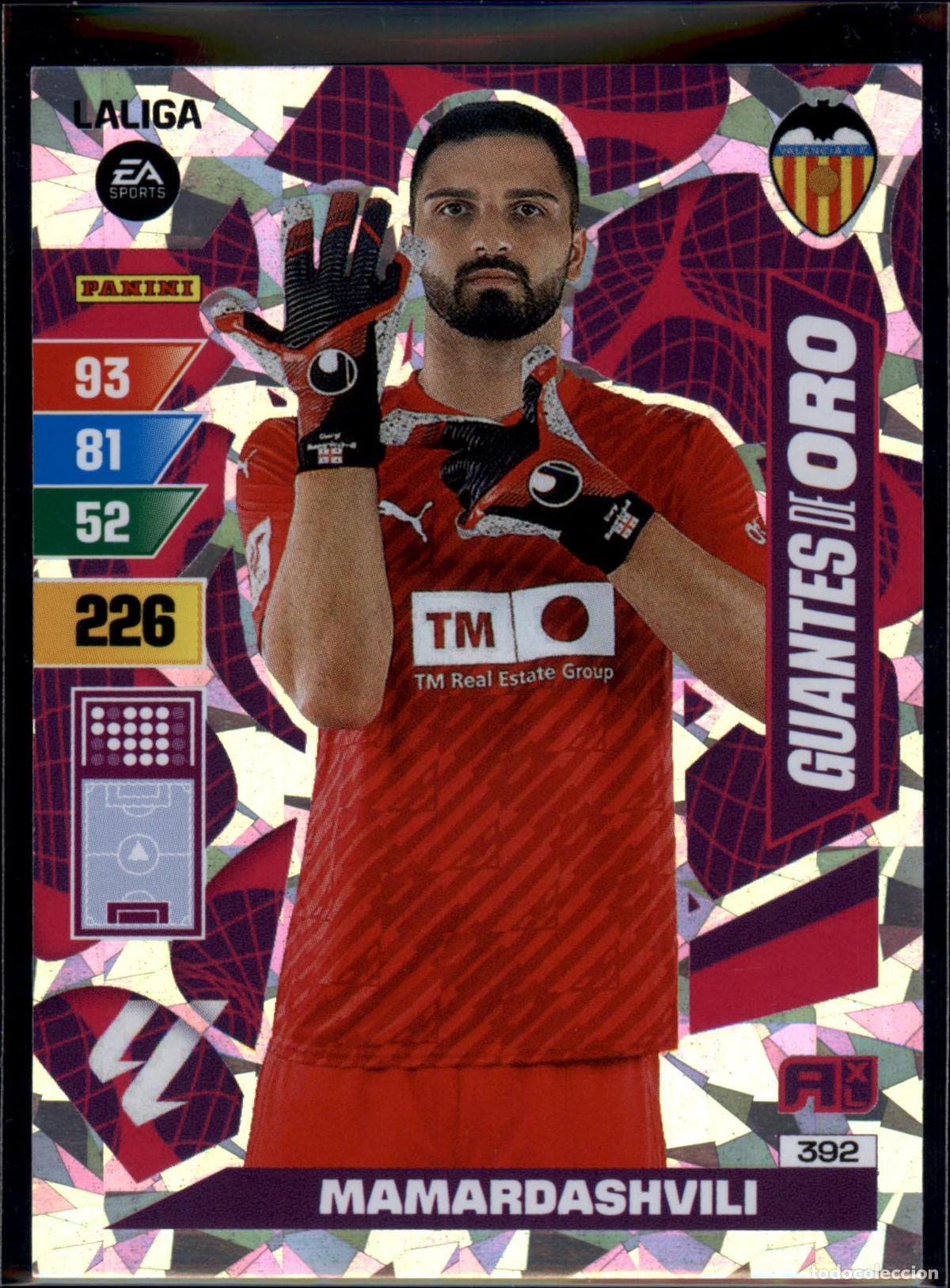 Cromos de f&uacute;tbol: Mamardashvili Guantes de Oro N&ordm; 392 Valencia CF LaLiga EA SportsAdrenalyn XL 2023 2024 Panini 23 24