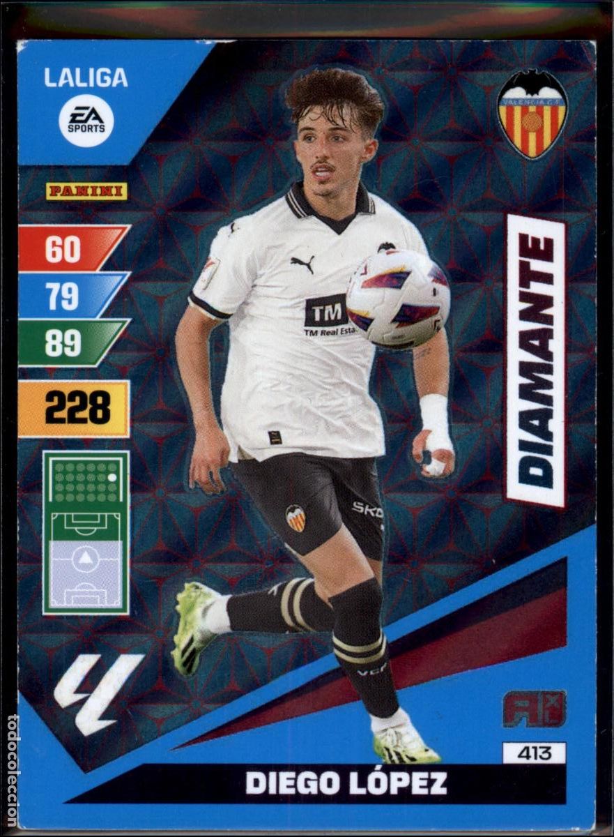 Cromos de f&uacute;tbol: Diego L&oacute;pez Diamante N&ordm; 413 Valencia CF LaLiga EA SportsAdrenalyn XL 2023 2024 Panini 23 24