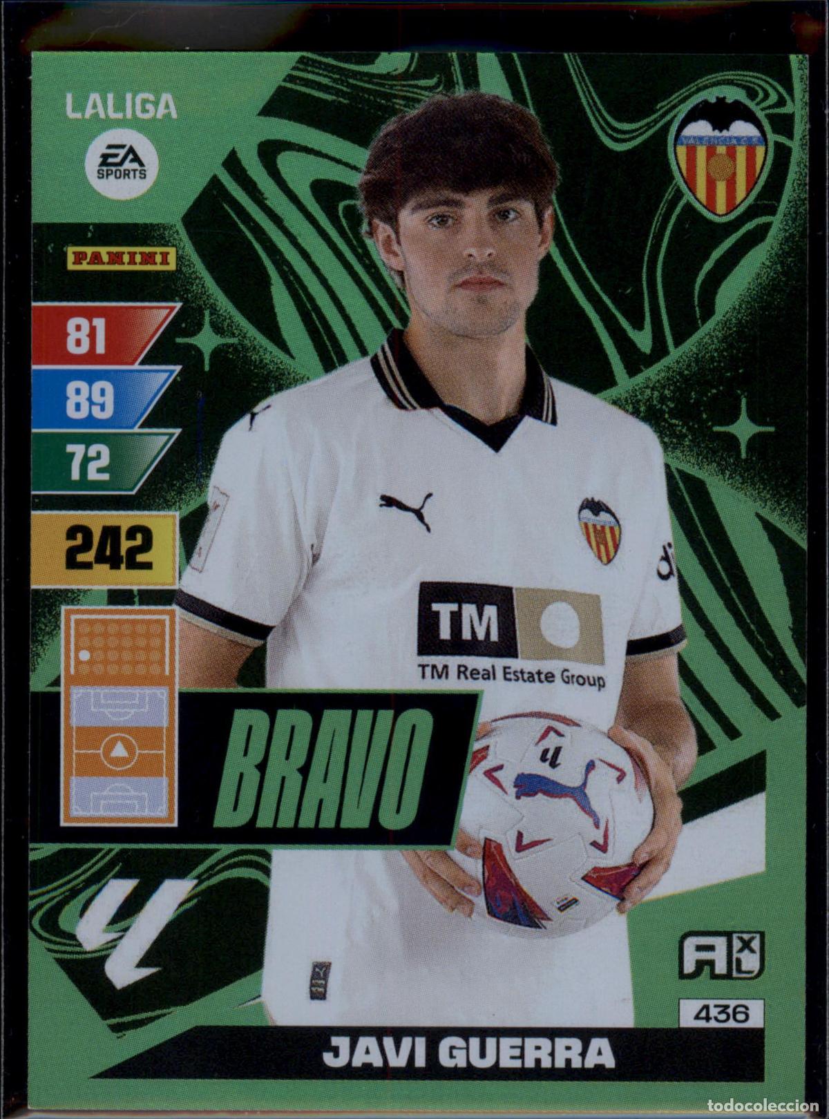 Cromos de f&uacute;tbol: Javi Guerra Bravo N&ordm; 436 Valencia CF LaLiga EA SportsAdrenalyn XL 2023 2024 Panini 23 24