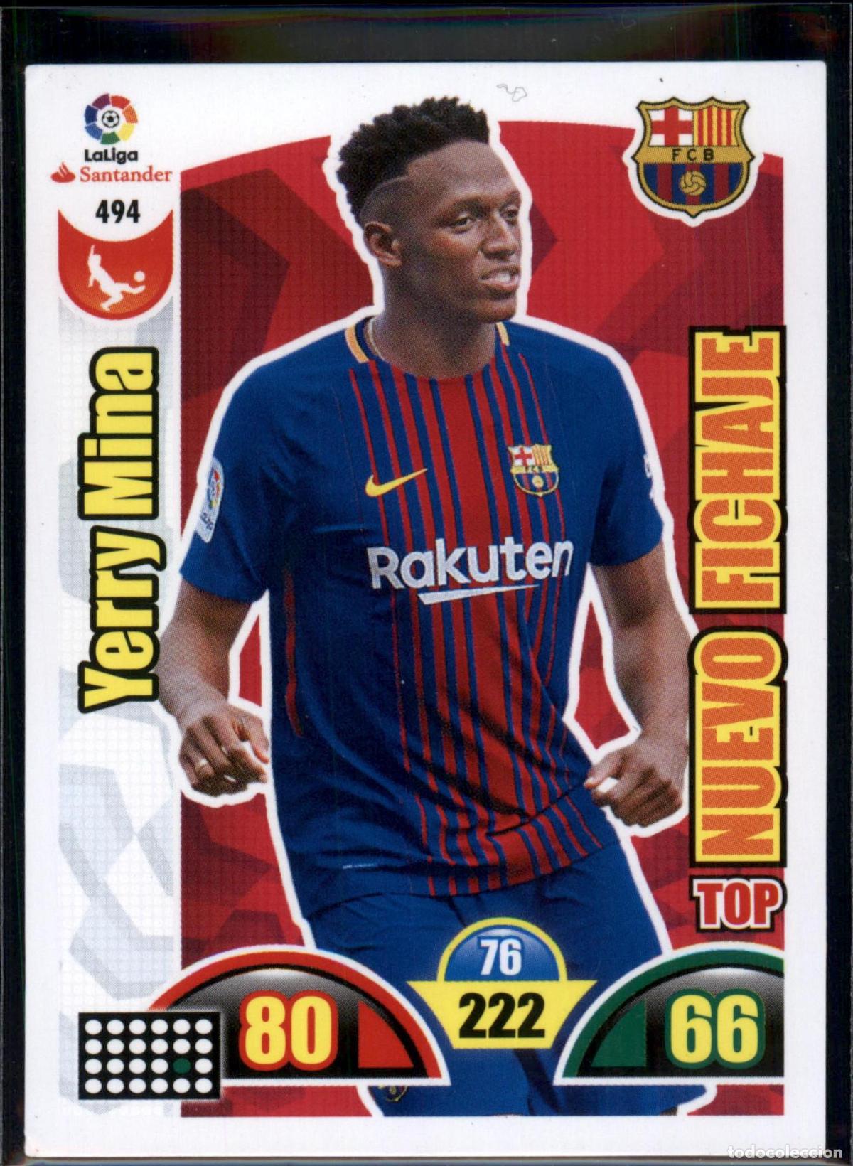 Cromos de f&uacute;tbol: Yerry Mina Top Nuevo Fichaje N&ordm; 494 Bar&ccedil;a LaLiga Santander Adrenalyn XL 2017 2018 Panini 17 18