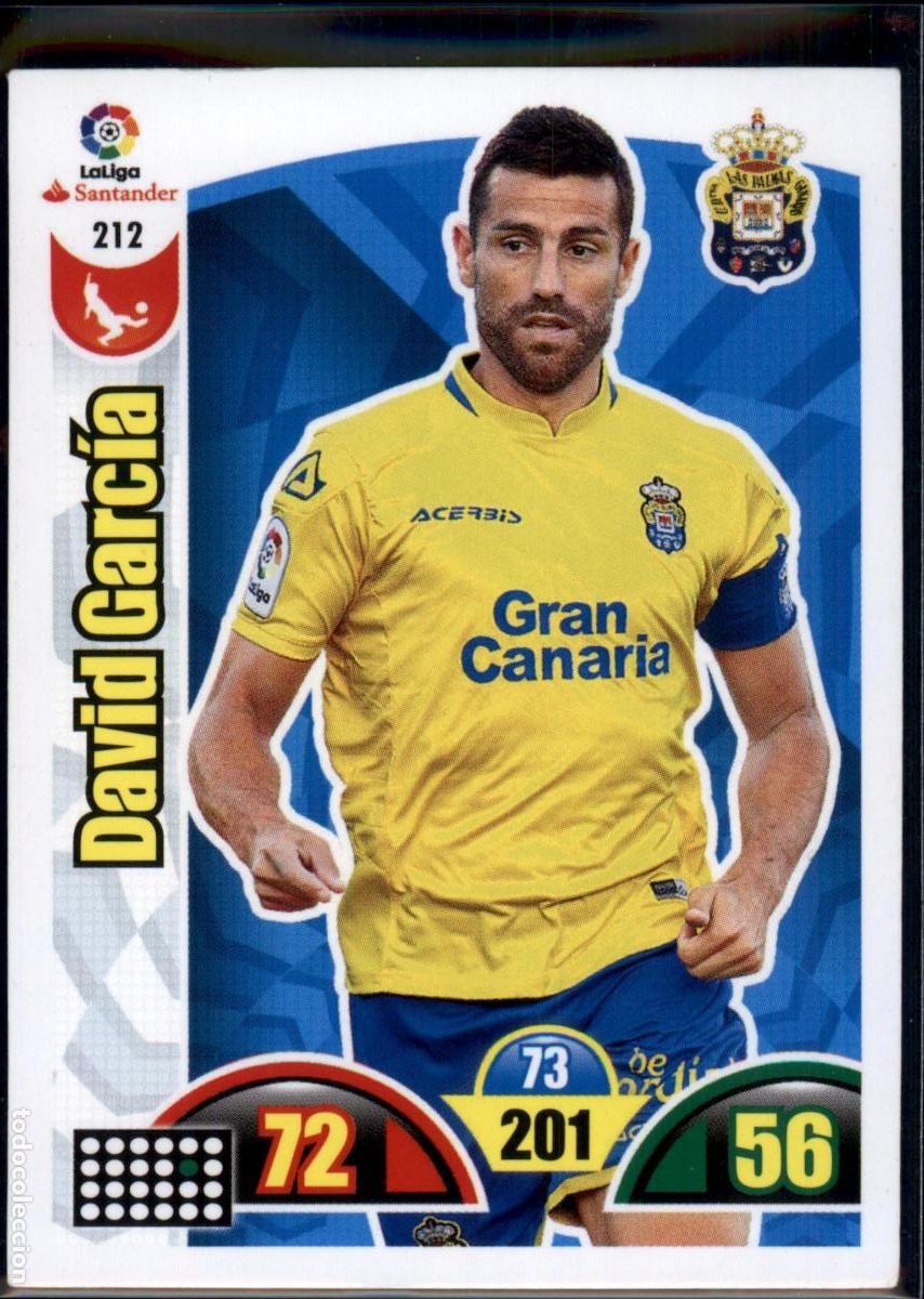 Cromos de f&uacute;tbol: David Garc&iacute;a N&ordm; 212 UD Las Palmas LaLiga Santander Adrenalyn XL 2017 2018 Panini 17 18