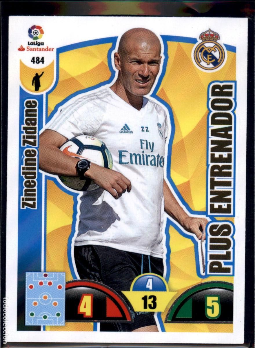 Cromos de f&uacute;tbol: Zinedine Zidane Plus Entrenador N&ordm; 484 Madrid Liga Santander Adrenalyn XL 2017 2018 Panini 17 18