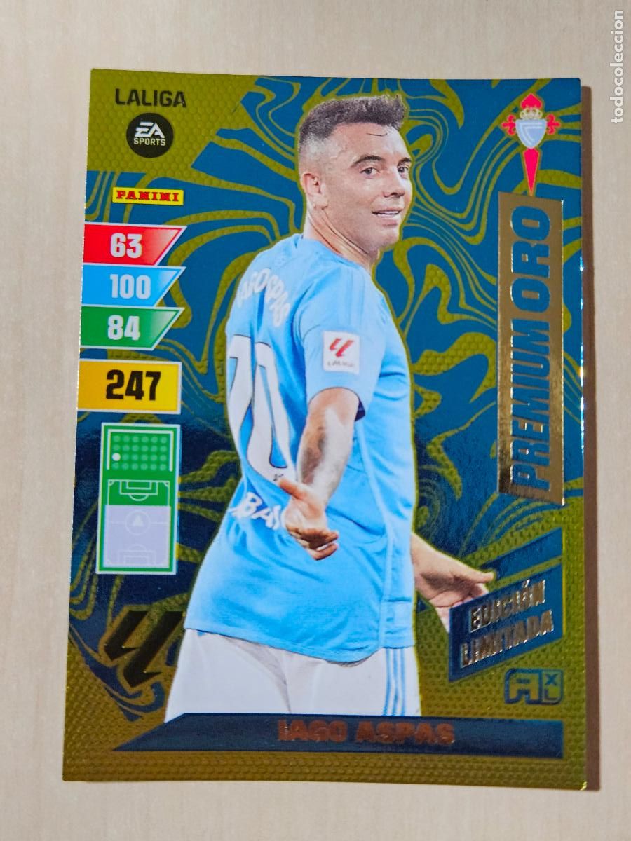 Cromos de f&uacute;tbol: FICHA PREMIUM ORO IAGO ASPAS - ADRENALYN 23 24 - PANINI 2023 - 24 - CROMO - EDICION LIMITADA