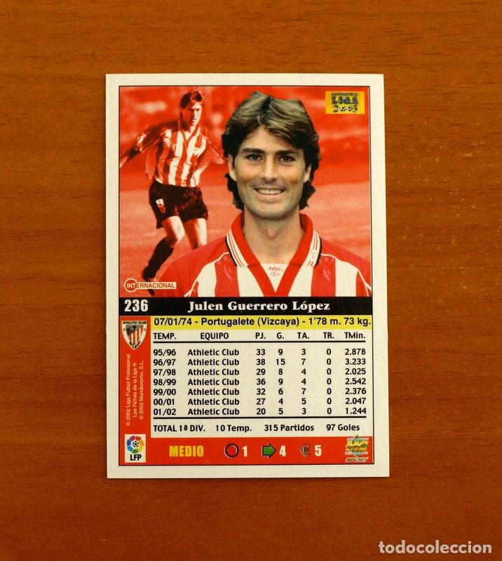 Cromos de f&uacute;tbol: Athletic de Bilbao - N&ordm; 236 Julen Guerrero - Mundicromo Las Fichas de la Liga 2002-2003, 02-03