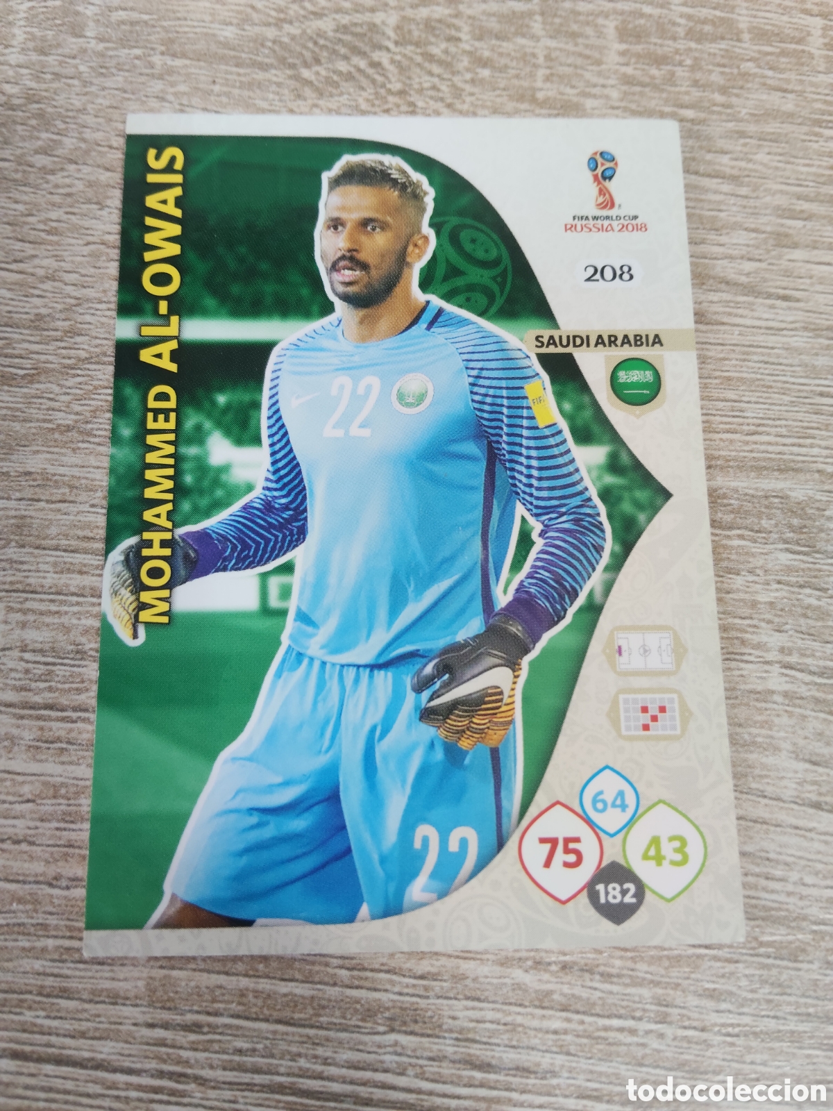 Cromos de f&uacute;tbol: Panini Adrenalyn mundial Rusia 2018 208 Mohammed Al-Owais Arabia Saud&iacute;