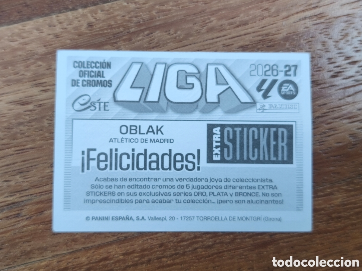 Cromos de f&uacute;tbol: EDICIONES ESTE 26 27 2026 2027 EXTRA STICKER ORO OBLAK SIN PEGAR