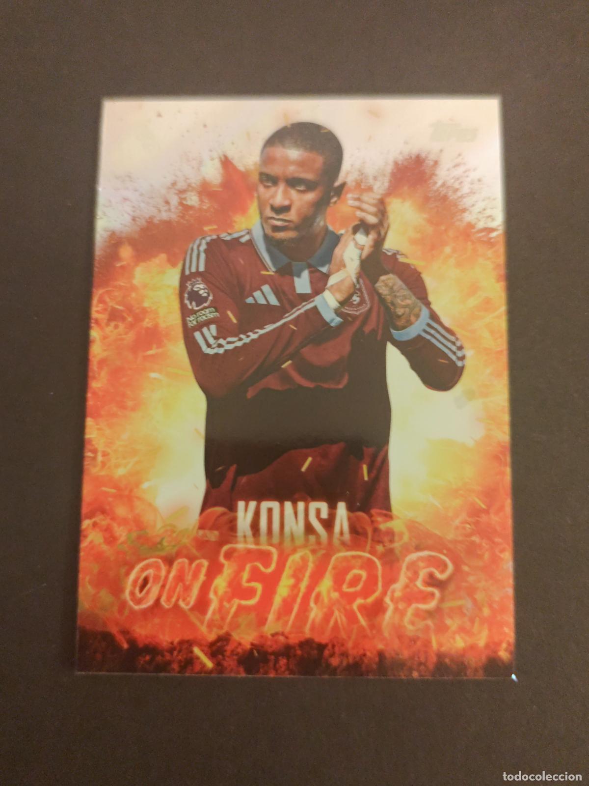 Cromos de f&uacute;tbol: OF 10 EZRI KONSA ASTON VILLA ON FIRE TOPPS FLAGSHIP PREMIER LEAGUE 2026 2027 26 27