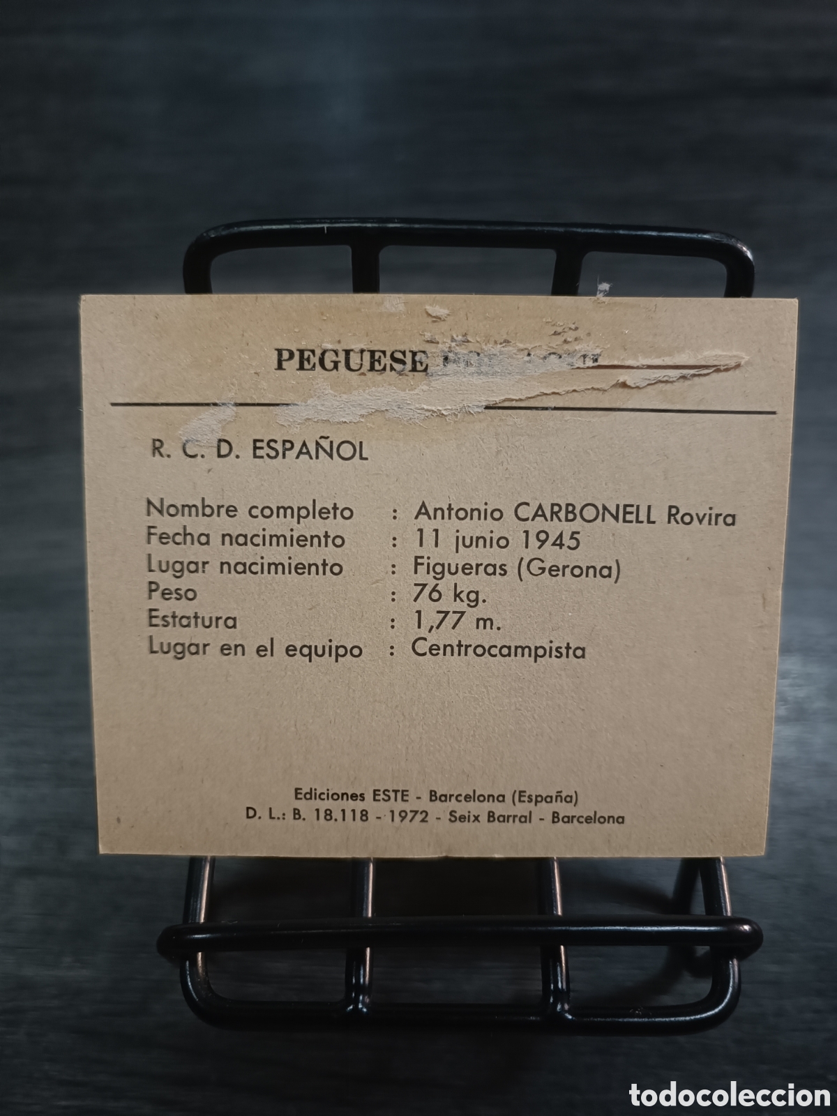 Cromos de f&uacute;tbol: 1972 Liga este Carbonell Espa&ntilde;ol despegado - Foto 2