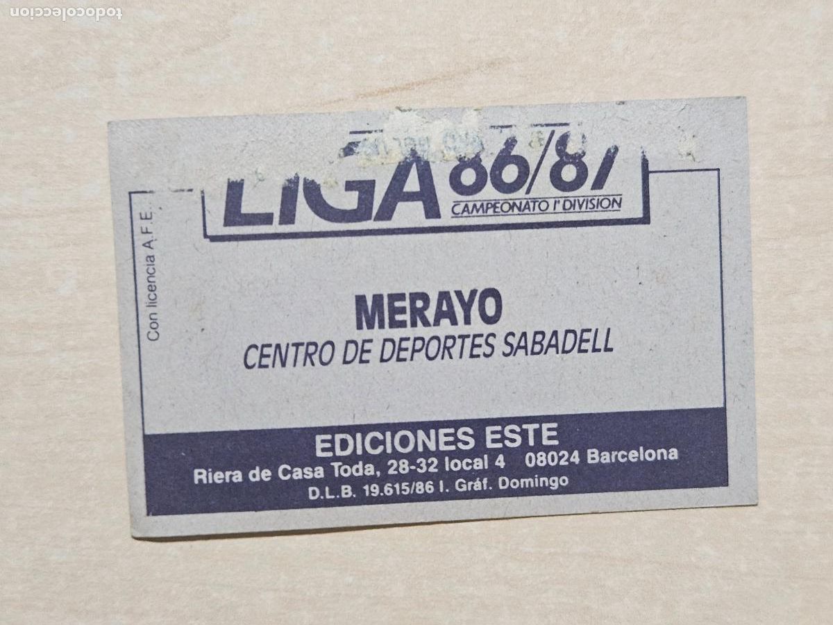 Cromos de f&uacute;tbol: EDICIONES ESTE 86 87 BAJA MERAYO - CROMO RECUPERADO - Foto 2