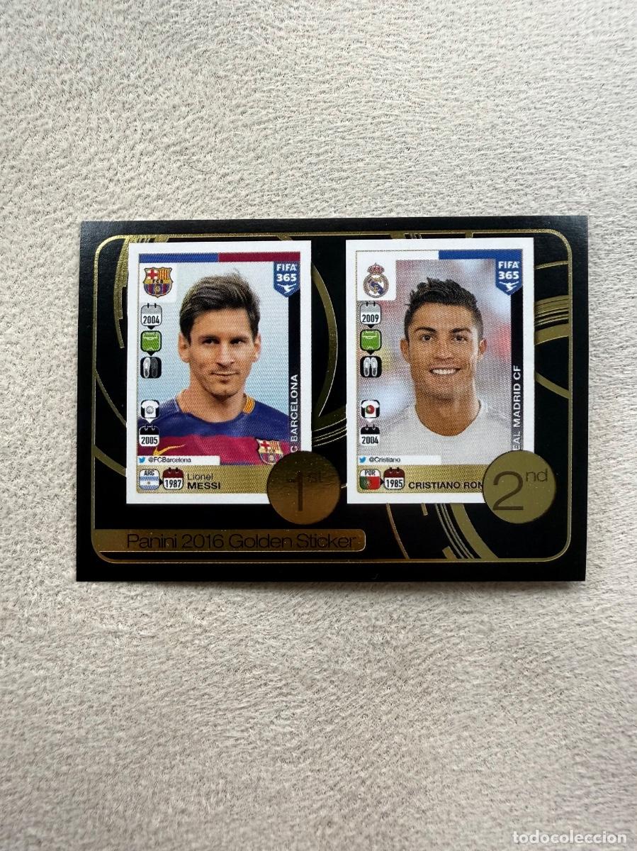 Cromos de f&uacute;tbol: MESSI CRISTIANO BARCELONA REAL MADRID FIFA 365 2016 2017 16 17 GOLDEN STRICKER