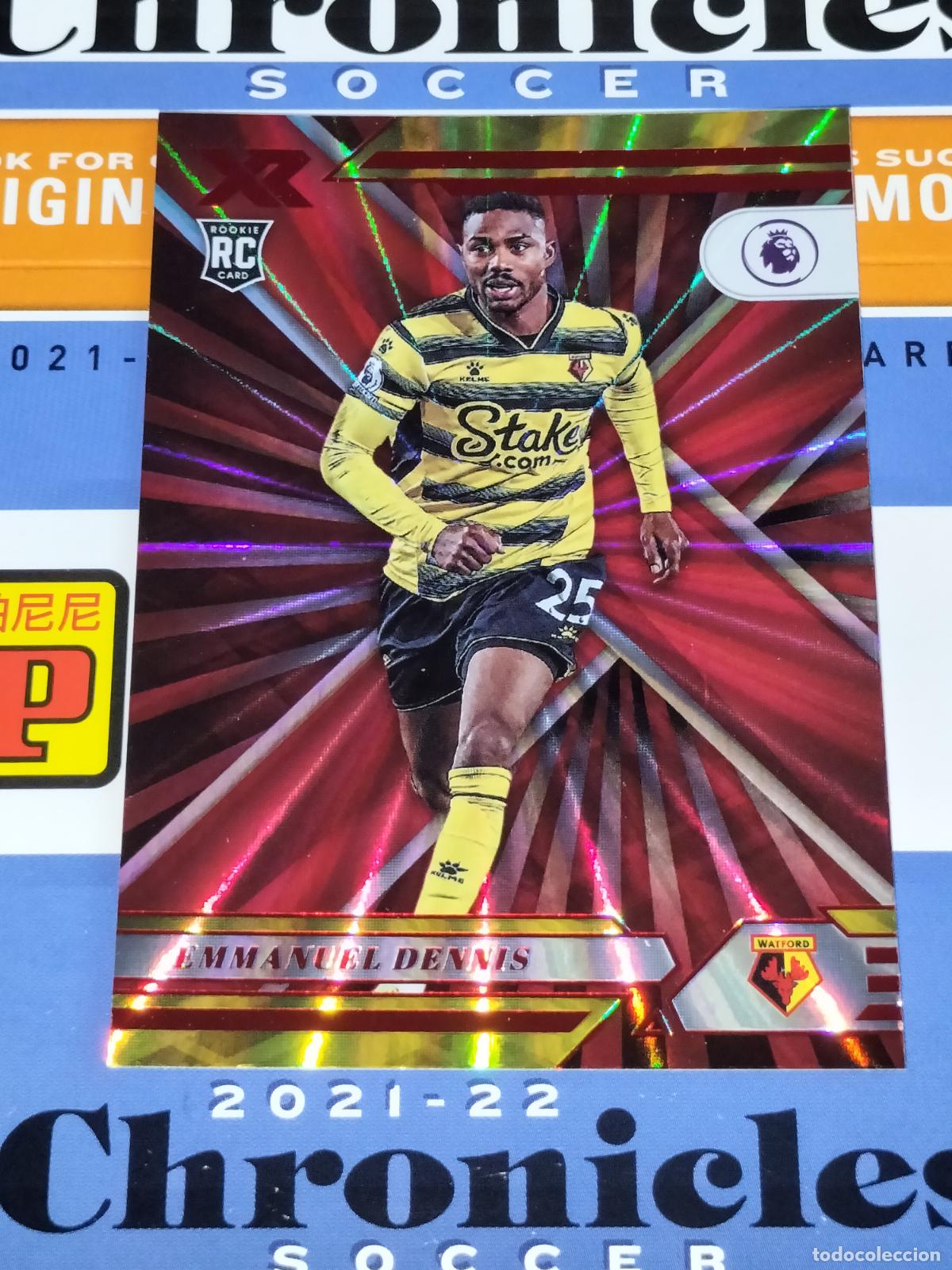 Fu&szlig;ball-Sticker: N&ordm; 134 EMMANUEL DENNIS RED LASER WATFORD CARD CHRONICLES XR PREMIER SOCCER 2021 2022 21 22 PANINI