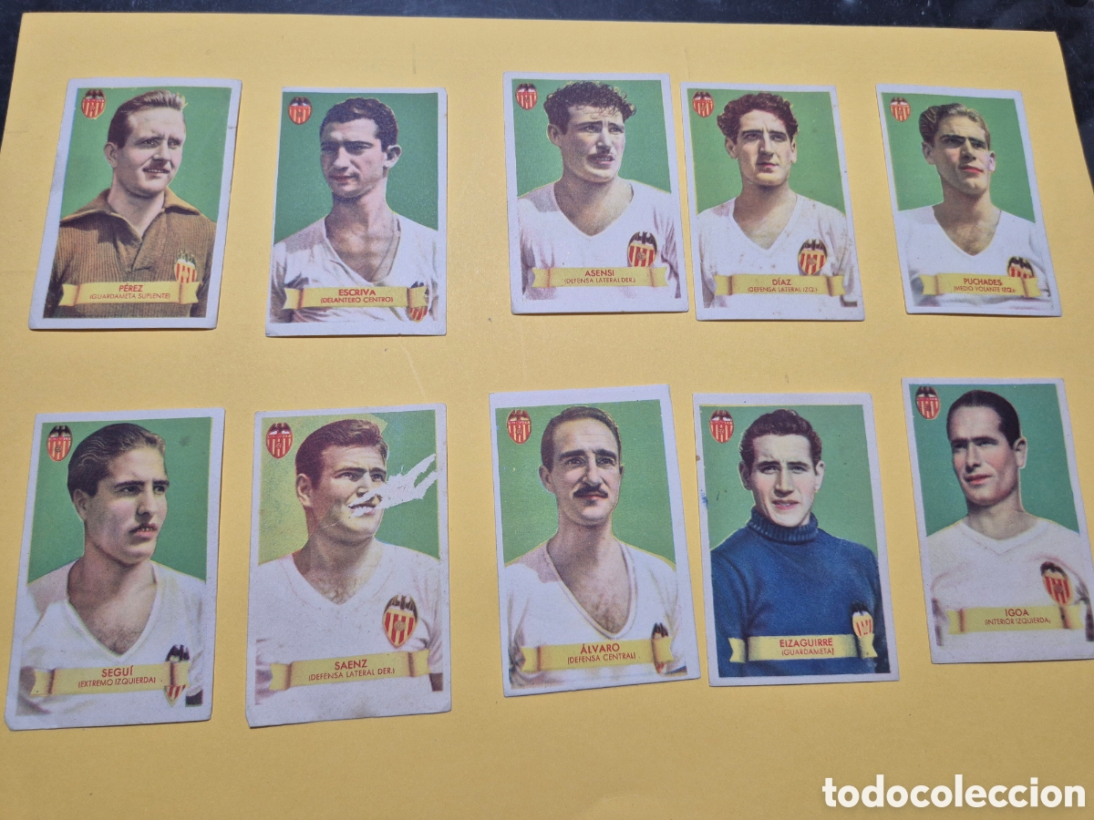 Cromos de f&uacute;tbol: VALENCIA 10 CROMOS PEREZ ESCRIVA ASENSI DIAZ PUCHADES SEGUI SAENZ ALVARO EIZ CAMPEONES 1949 BRUGUERA