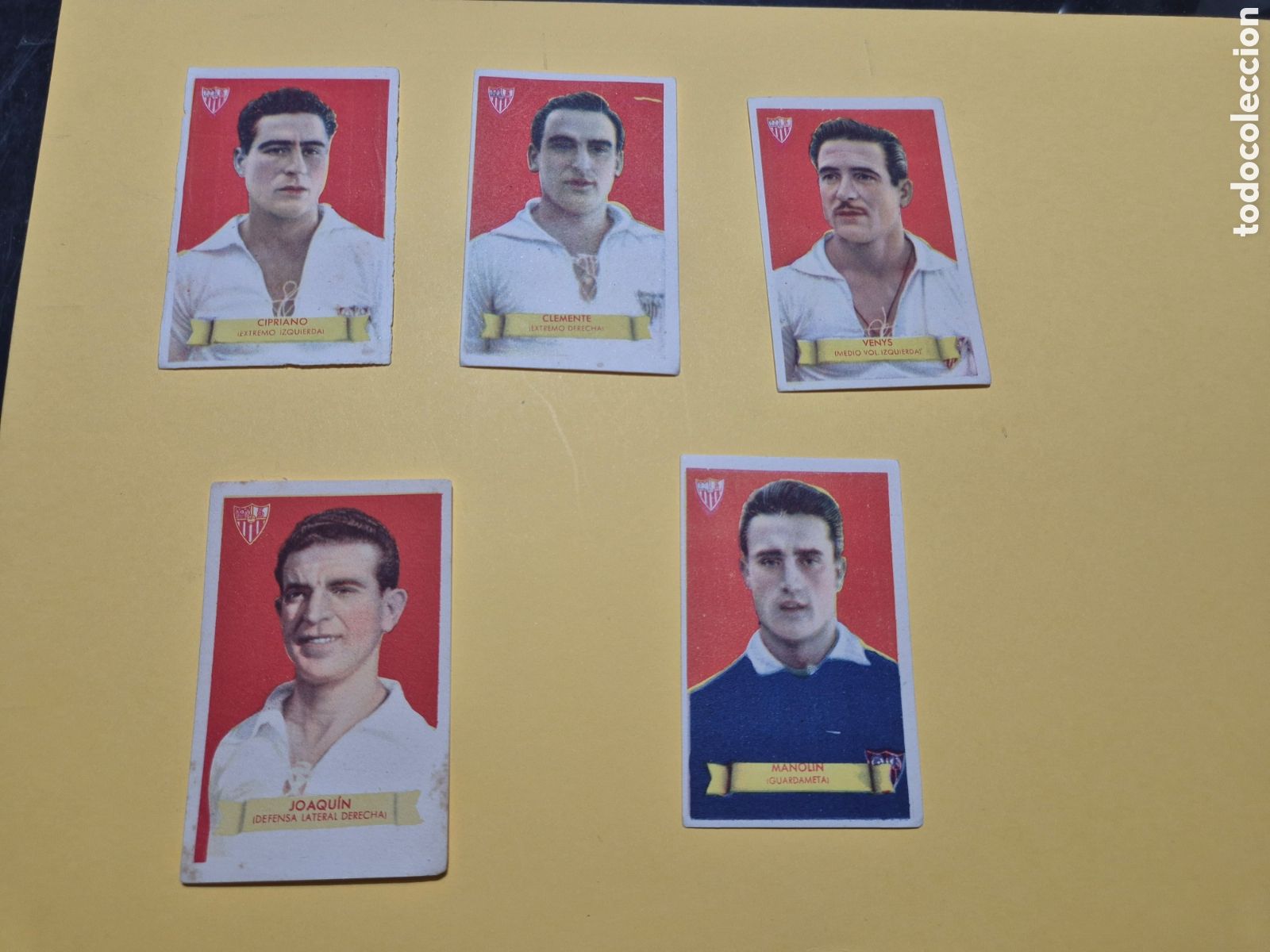 Cromos de f&uacute;tbol: SEVILLA 5 CROMOS CIPRIANO CLEMENTE VENYS JOAQUIN MANOLIN CAMPEONES 1949 BRUGUERA