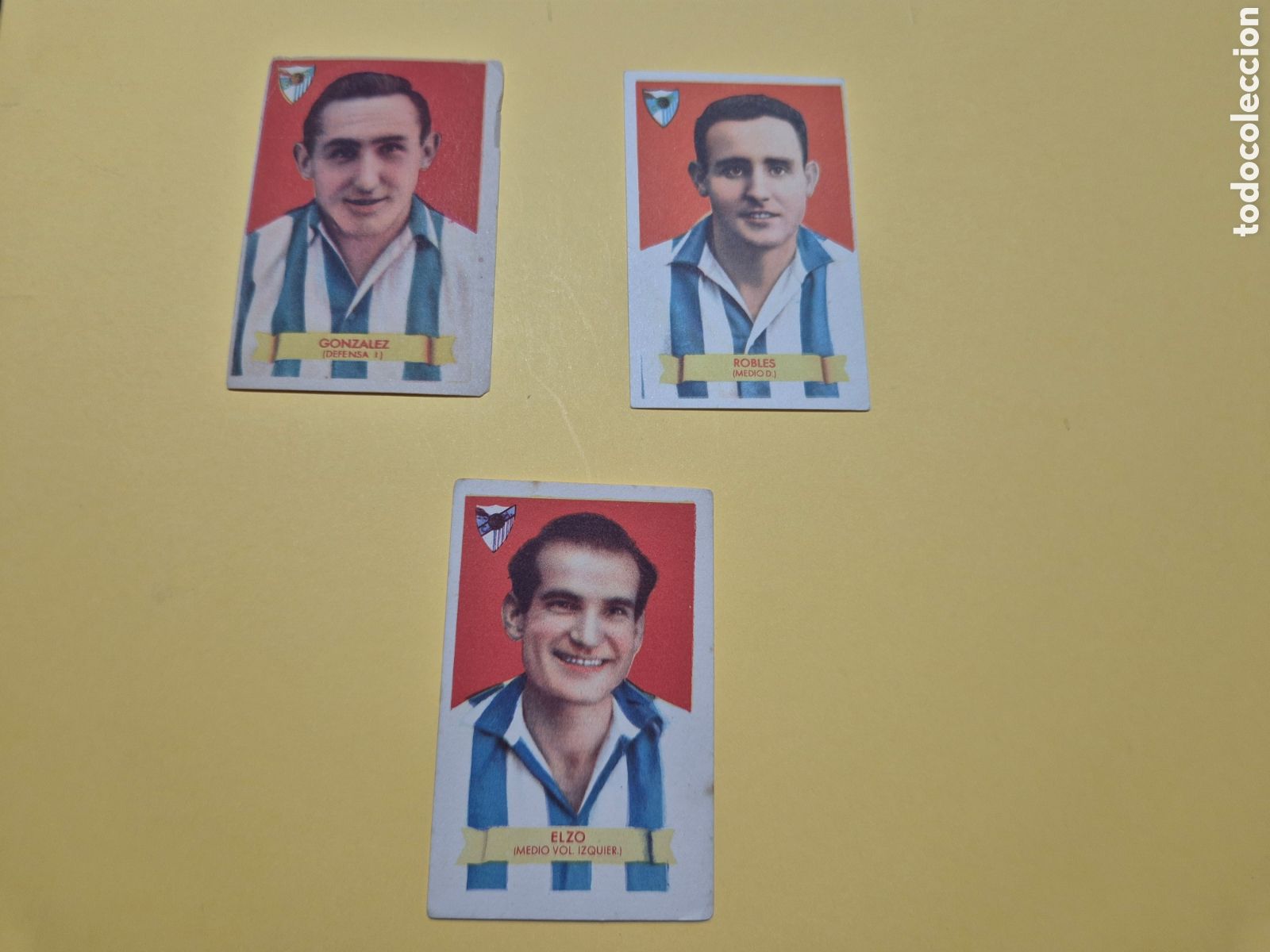 Figurine di Calcio: MALAGA 3 CROMOS GONZALEZ ROBLES ELZO CAMPEONES 1949 BRUGUERA