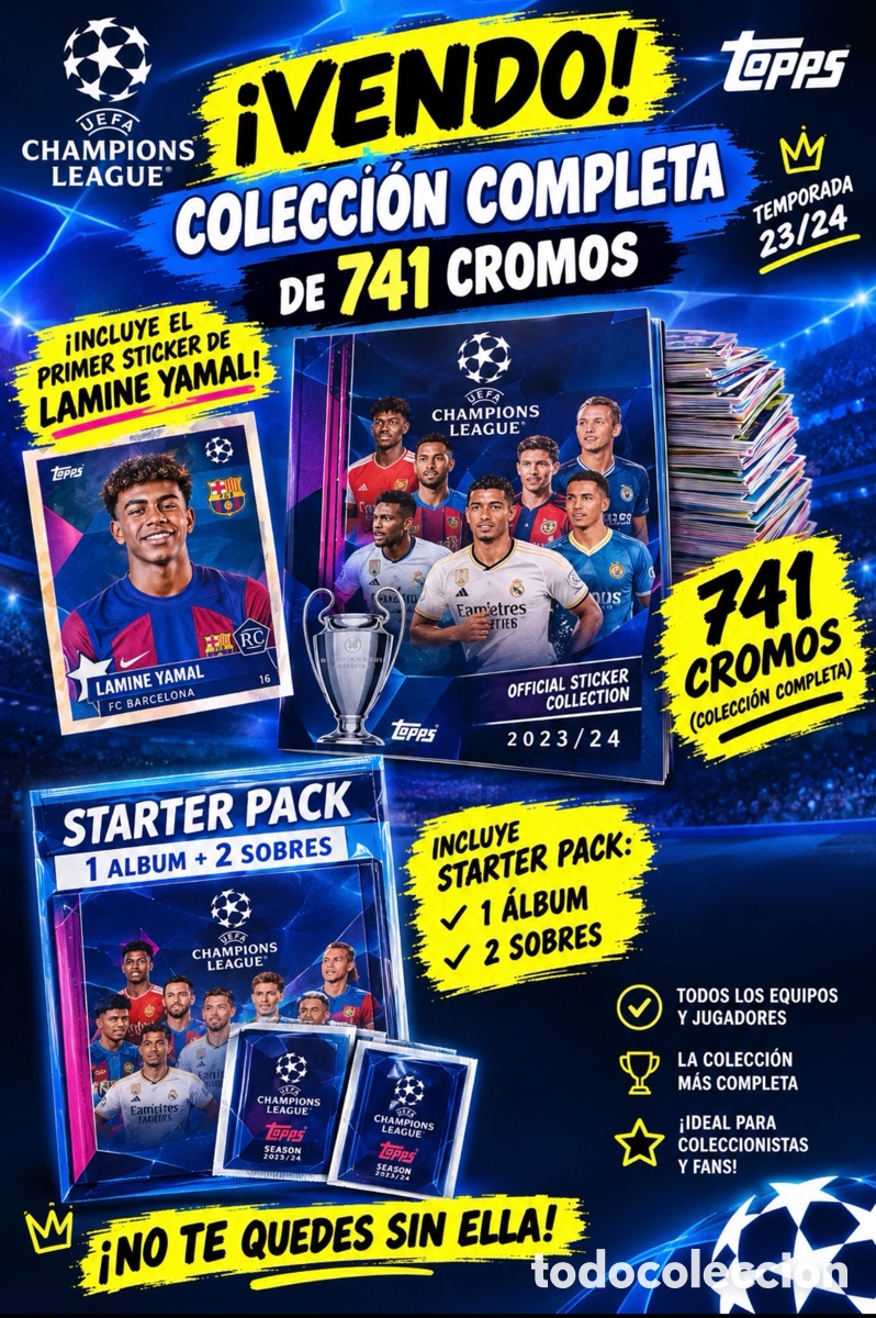 Cromos de f&uacute;tbol: Colecci&oacute;n completa sin pegar + &aacute;lbum Stickers Topps 23/24