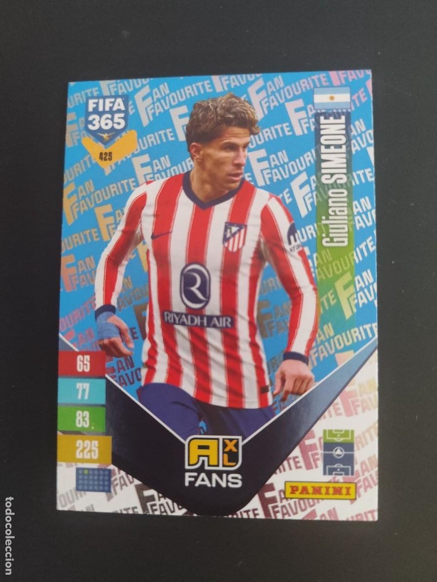 Cromos de f&uacute;tbol: ADRENALYN XL FIFA 365 2027 CARD FANS GIULIANO SIMEONE AT MADRID # 425 PANINI PARALELA AZUL