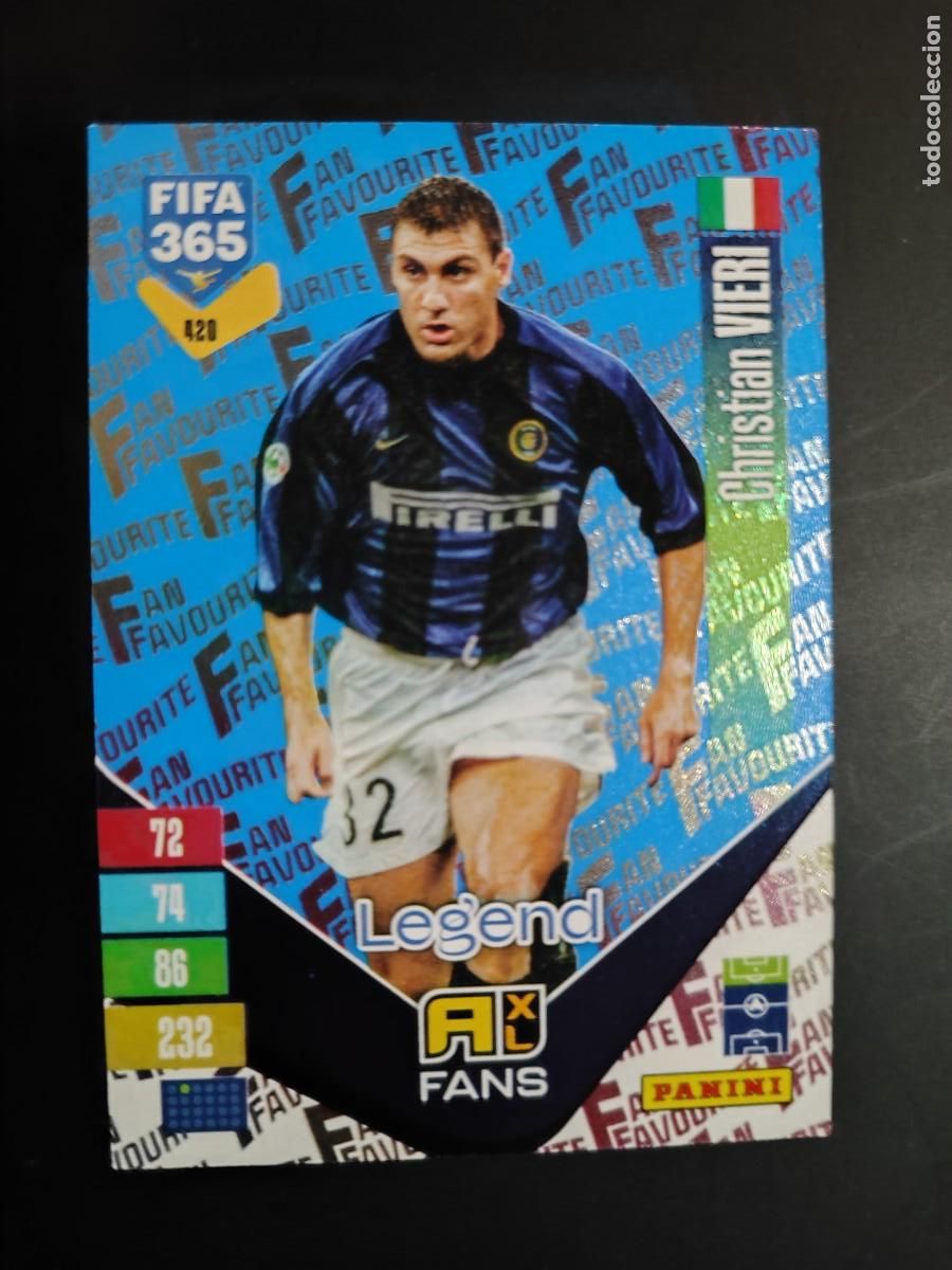 Cromos de f&uacute;tbol: ADRENALYN XL FIFA 365 2027 CARD FANS LEGEND AZUL VIERI INTER # 420 PANINI