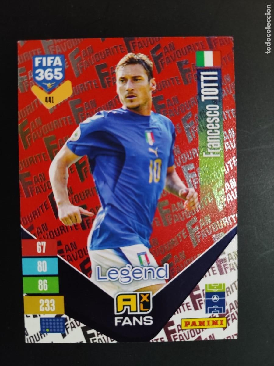Cromos de f&uacute;tbol: ADRENALYN XL FIFA 365 2027 CARD FANS LEGEND ROJO TOTTI ITALIA # 441 PANINI