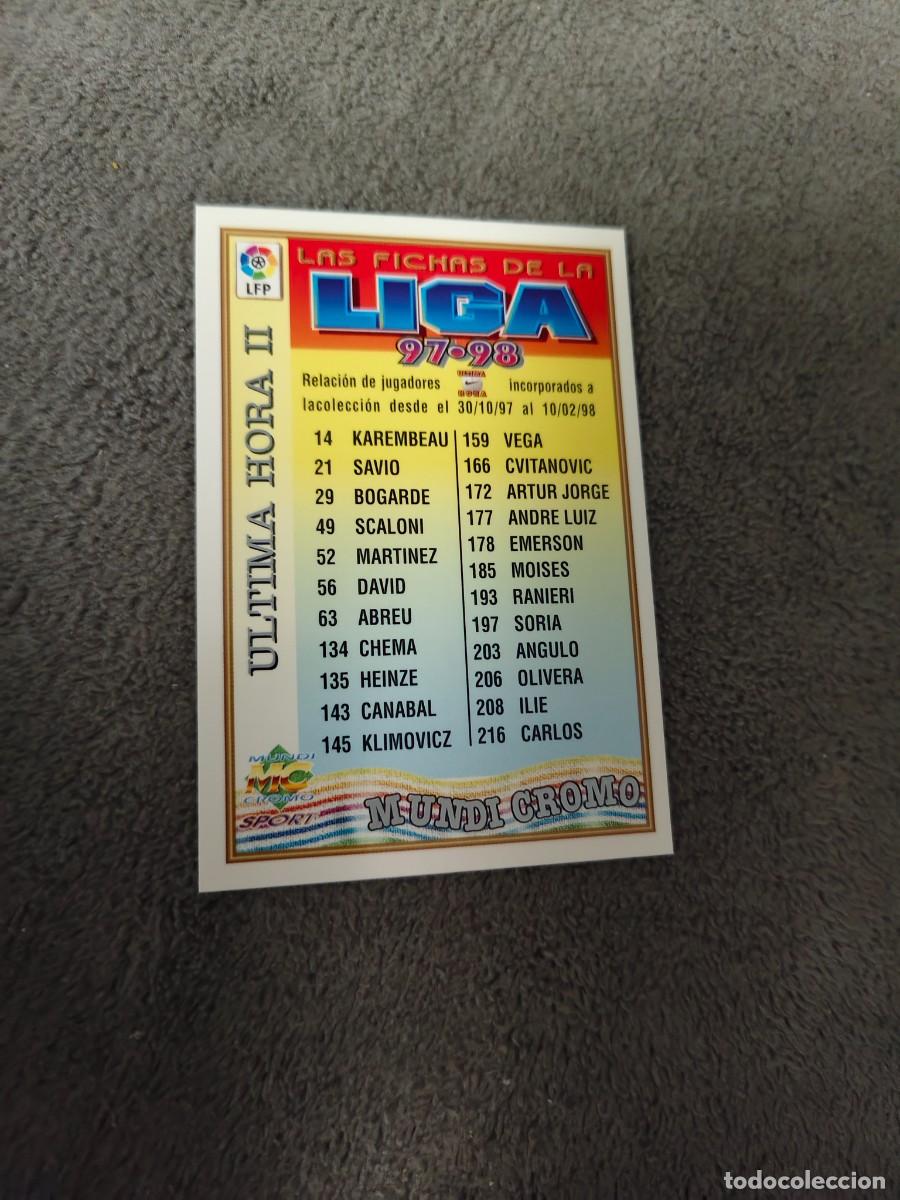 Cromos de f&uacute;tbol: &Iacute;NDICE &Uacute;LTIMA HORA II CHECKLIST MUNDICROMO FICHAS 97 98 LIGA 1997 1998 CARD ABB