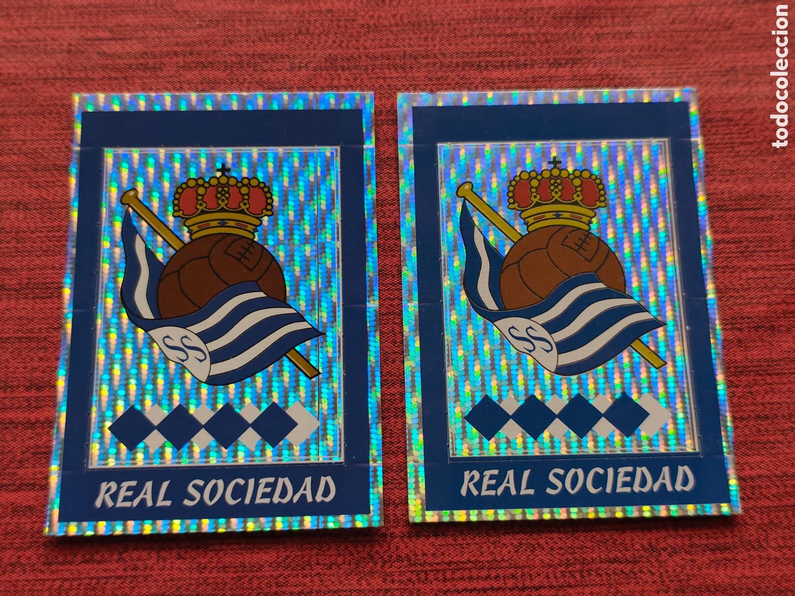 Cromos de f&uacute;tbol: DOBLE VERSI&Oacute;N TRASERA ESCUDO REAL SOCIEDAD PANINI LIGA 1997 1998