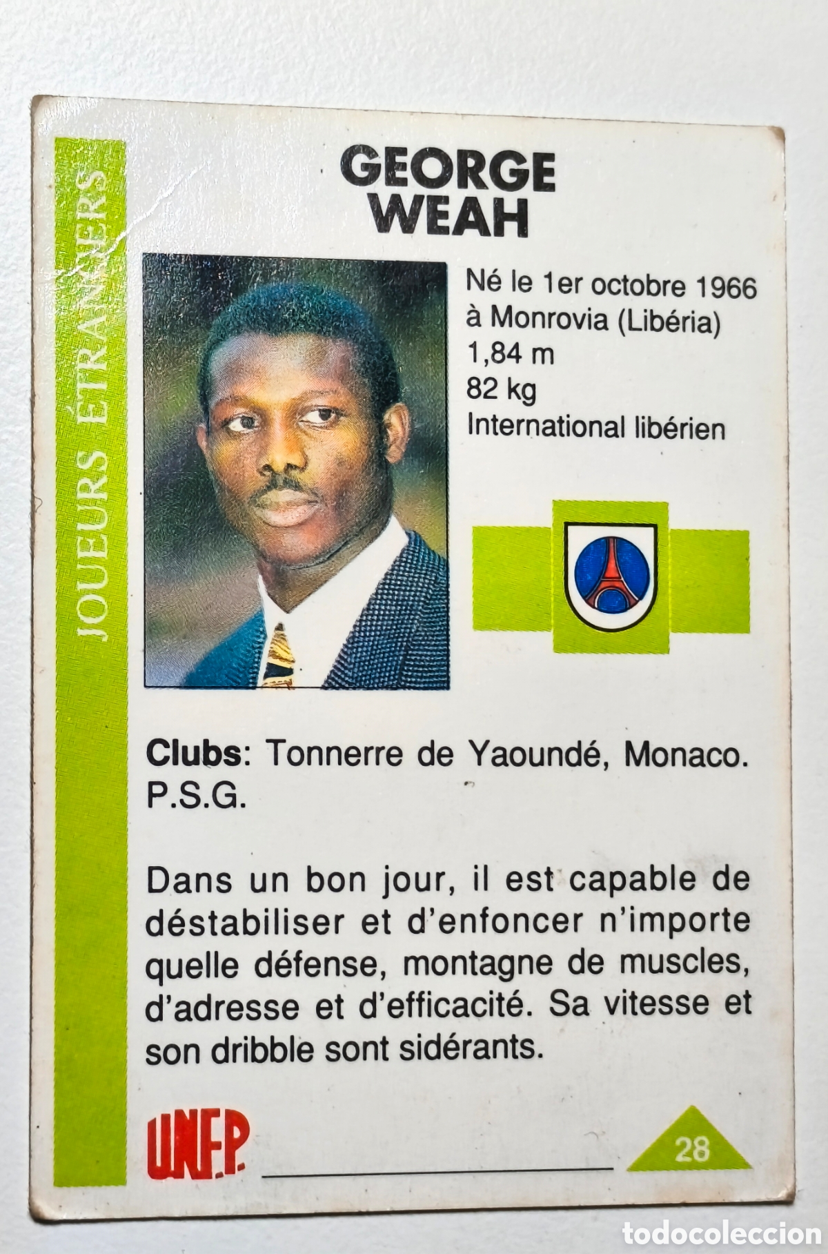 Cromos de f&uacute;tbol: Weah PSG 1993 Unfp Panini - Foto 2