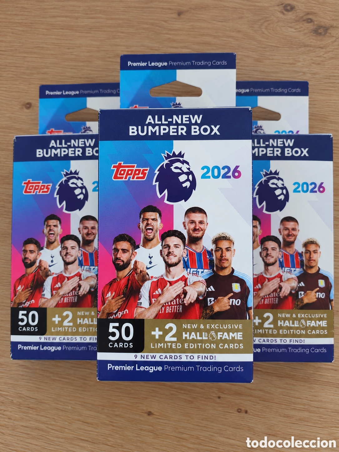 Cromos de f&uacute;tbol: T&iacute;tulo: 3 cajas Topps Premier League 2026 Bumper Box &ndash; 50 cartas + 2 Hall of Fame