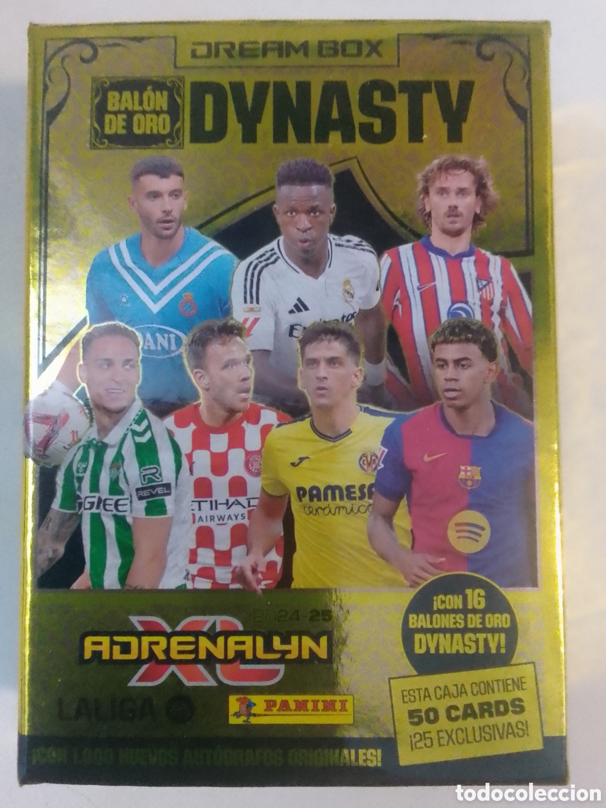 Cromos de f&uacute;tbol: Caja vac&iacute;a Adrenalyn XL 2024-25 DREAM BOX BAL&Oacute;N DE ORO DYNASTY.