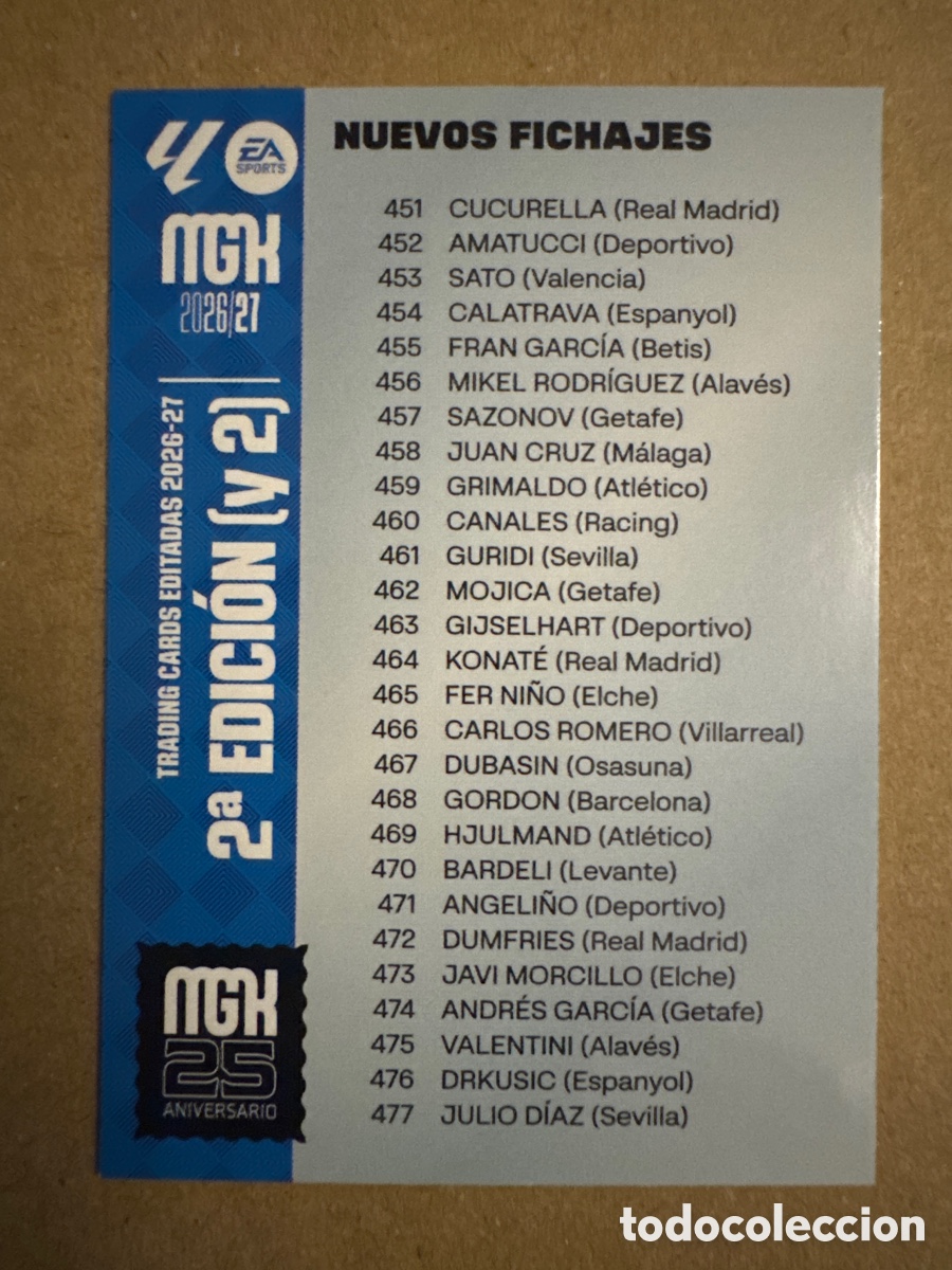 Cromos de f&uacute;tbol: # 2 &Iacute;ndice Checklist Nuevos Fichajes Segunda 2&ordf; 2a Edici&oacute;n Megacracks 26 27 2026 2027 MGK Trading