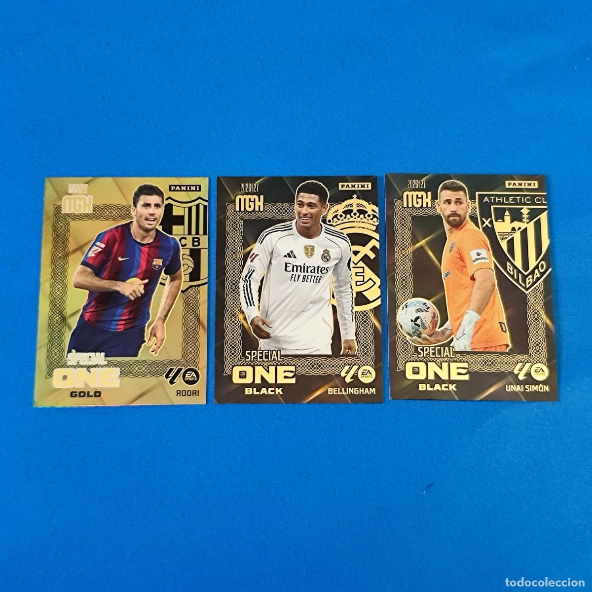 Cromos de f&uacute;tbol: Megacracks 2026 2027 / 26 27 Special One Gold Rodri - Special One Black Bellingham Unai Sim&oacute;n