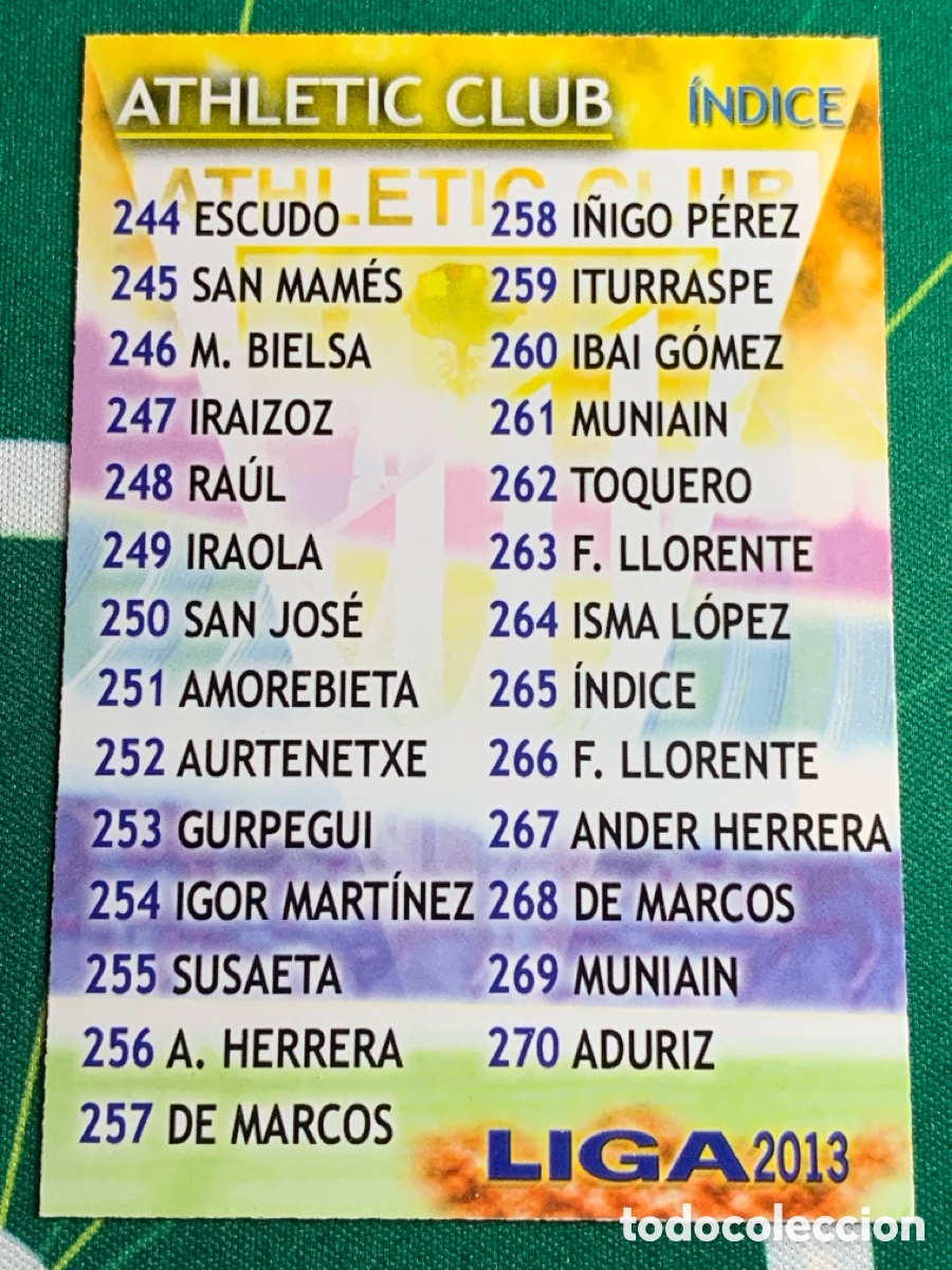 Fu&szlig;ball-Sticker: 265 &iuml;ndice Athletic Bilbao Checklist MUNDICROMO LIGA FUTBOL QUIZ GAME 2012 2013 12 13