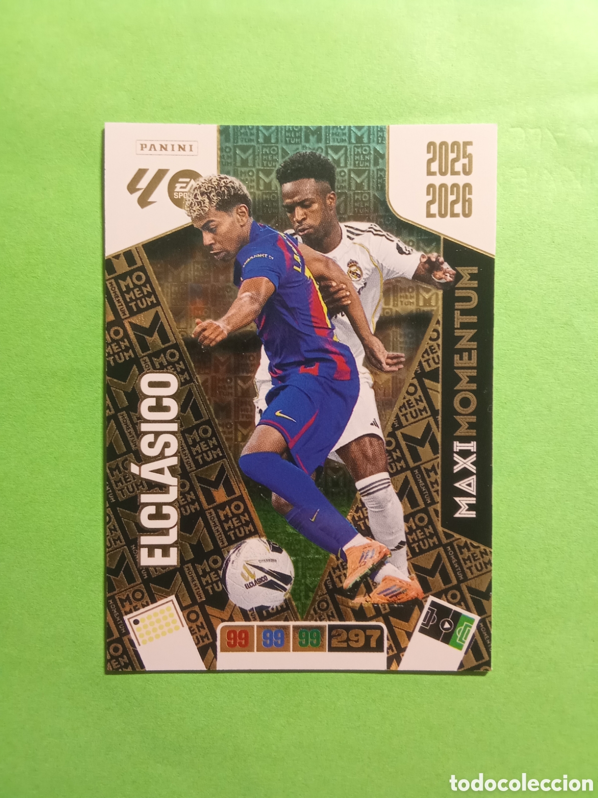 Cromos de f&uacute;tbol: CROMO MOMENTUM EL CLASICO VINICIUS Y LAMINE YAMAL ADRENALYN 25-26